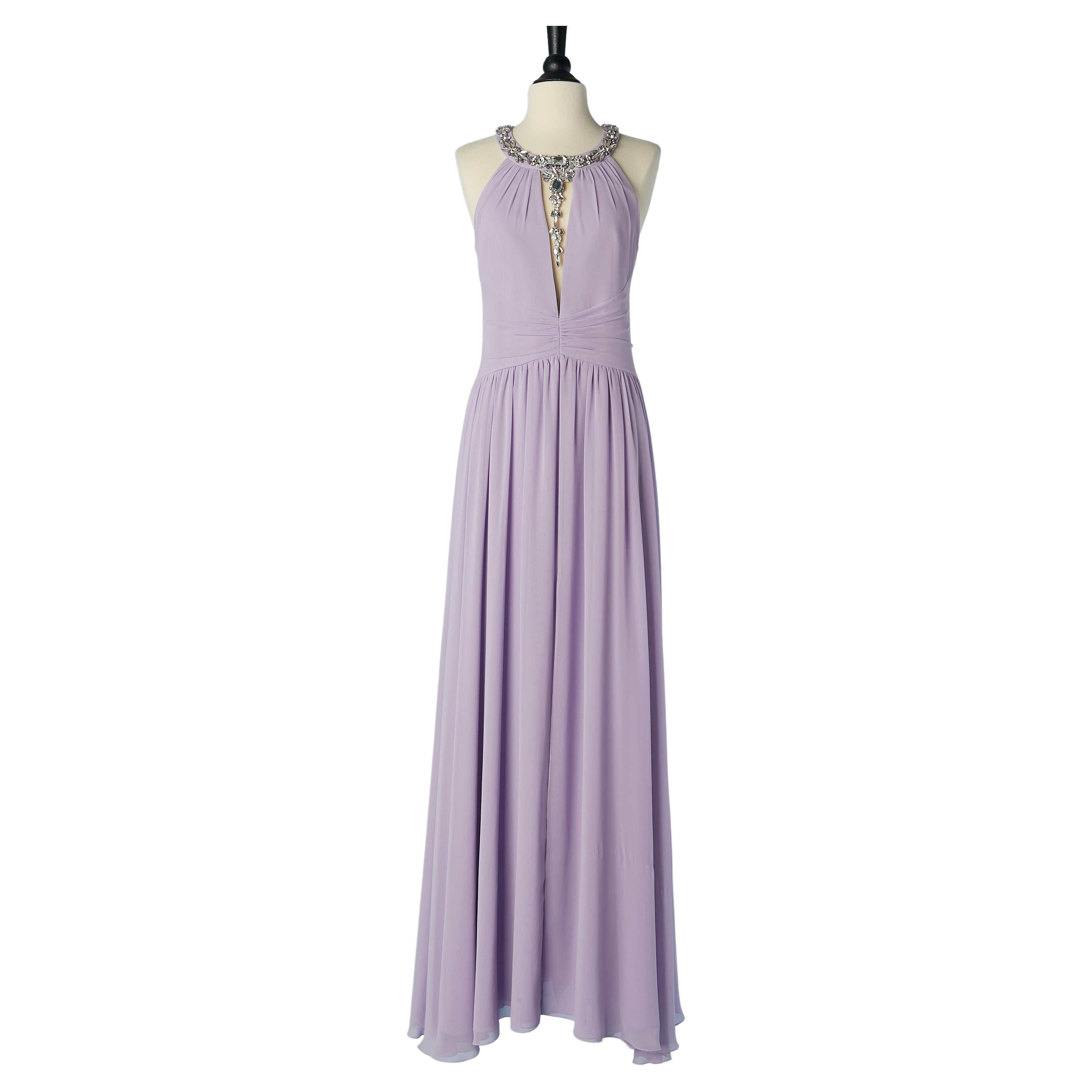 Lilac evening dress with rhinestone neckline Gai Mattiolo The Red Carpet  For Sale