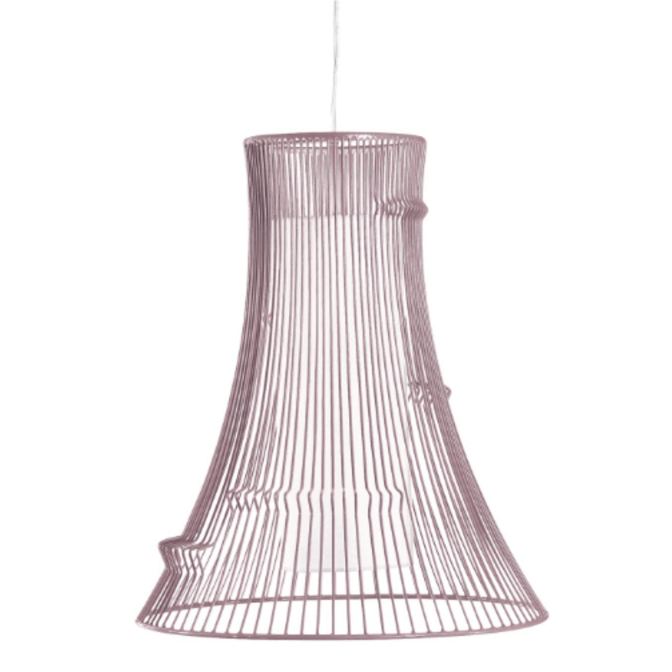 Lilac extrude suspension lamp by Dooq.
Dimensions: W 60 x D 60 x H 70 cm.
Materials: lacquered metal.
Abat-jour: cotton.
Also available in different colors and materials.

Information:
230V/50Hz
E27/1x20W LED
120V/60Hz
E26/1x15W LED
bulb not