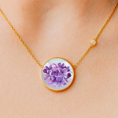 Lilac flower, carved mother of pearl pendant