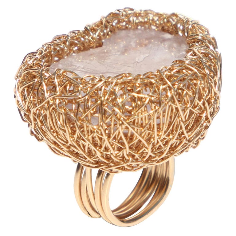 Lilac Fluorite in Yellow Gold Statement Cocktail Ring by Sheila Westera London For Sale at 1stdibs