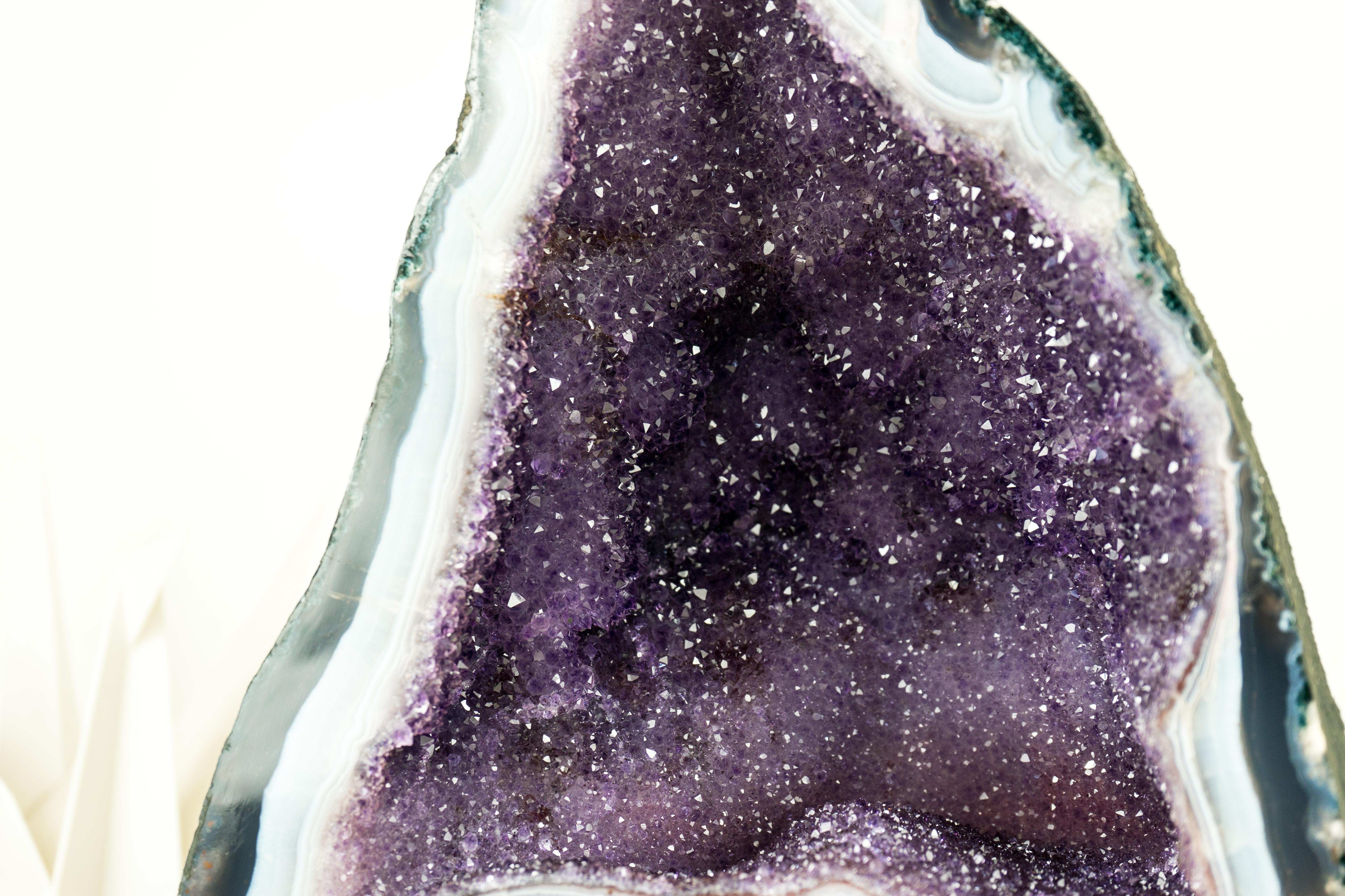 Lilac Galaxy Amethyst Crystal Geode on Blue and White Lace Matrix For Sale 3