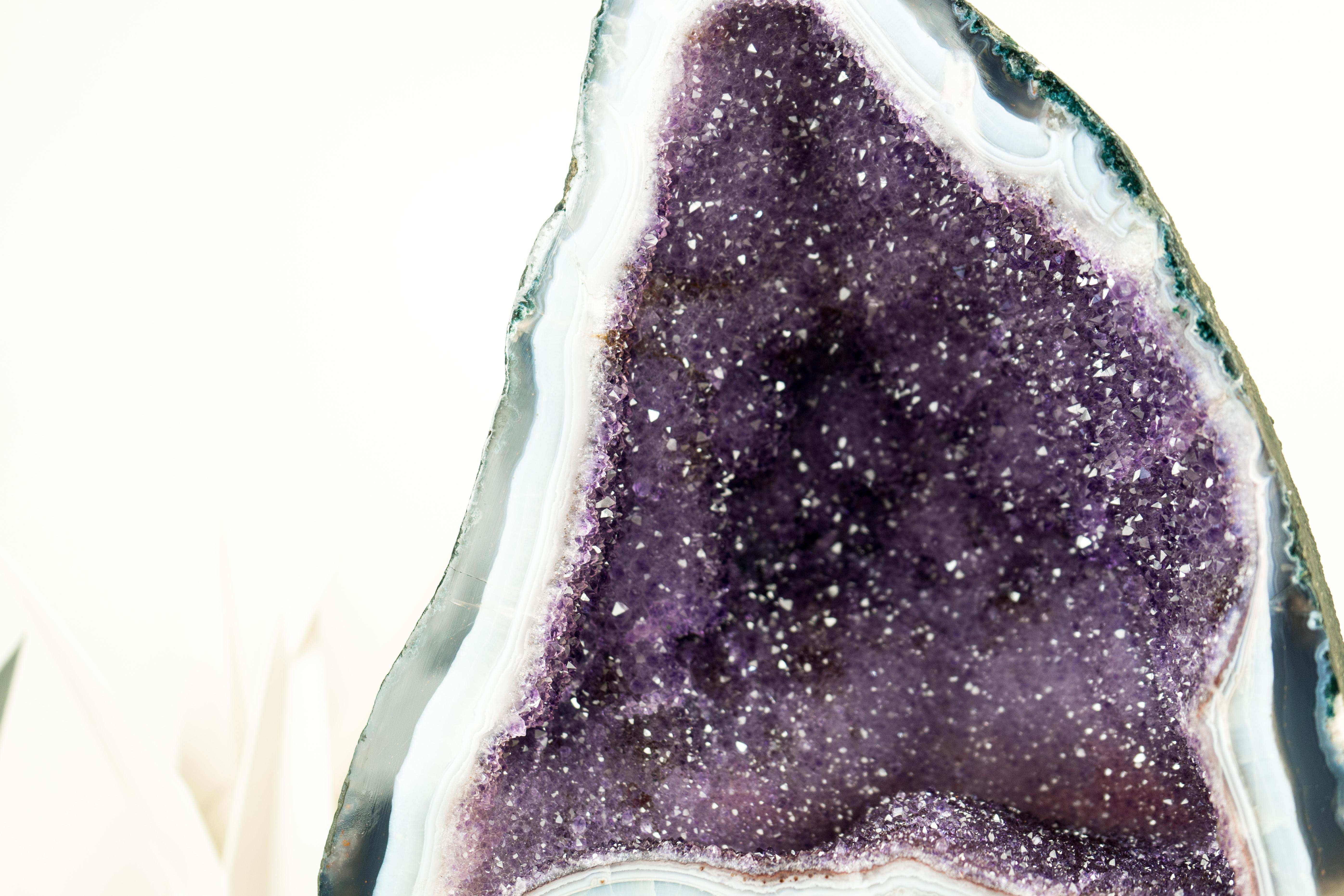 Lilac Galaxy Amethyst Crystal Geode on Blue and White Lace Matrix For Sale 4