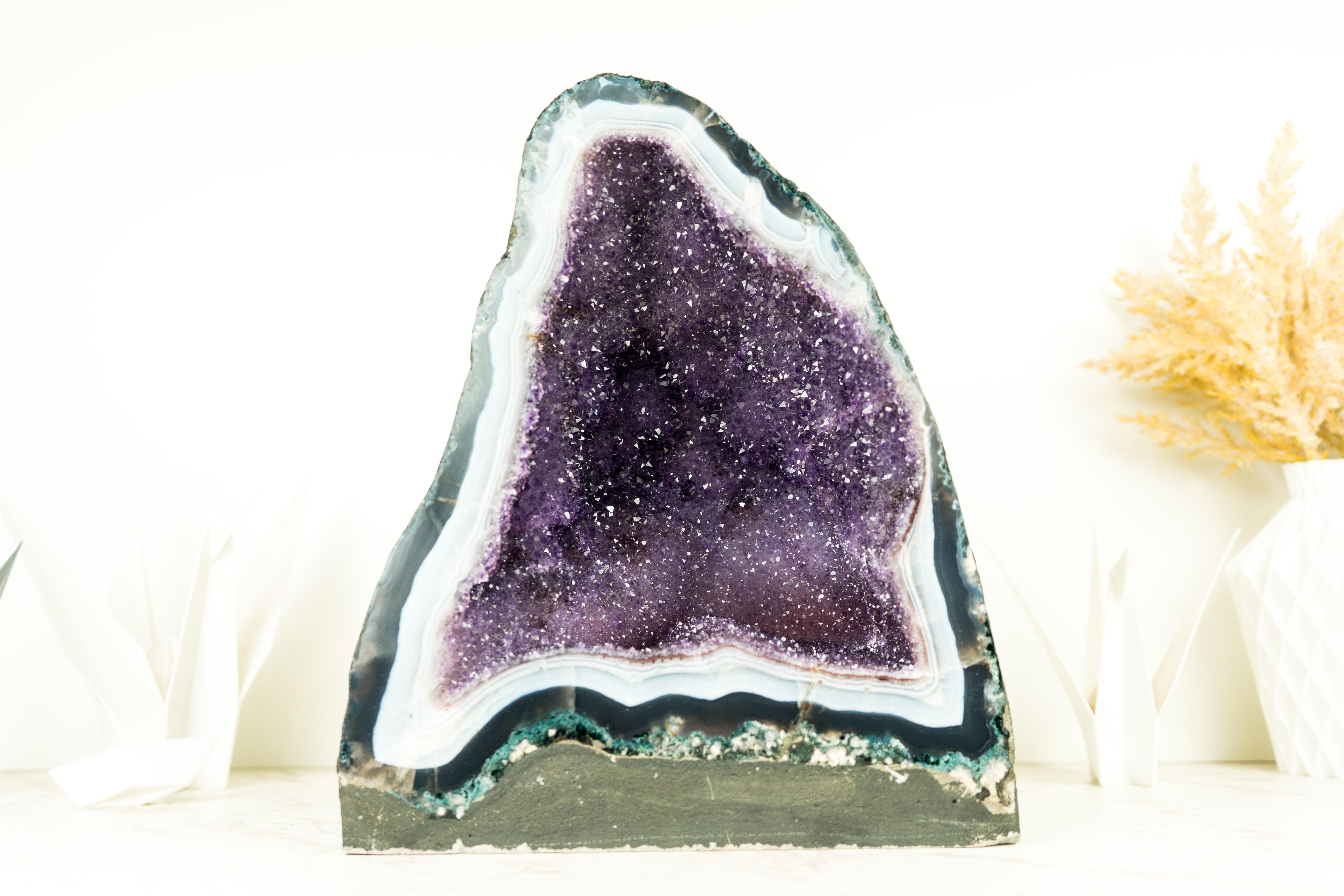 Lilac Galaxy Amethyst Crystal Geode on Blue and White Lace Matrix For Sale 5