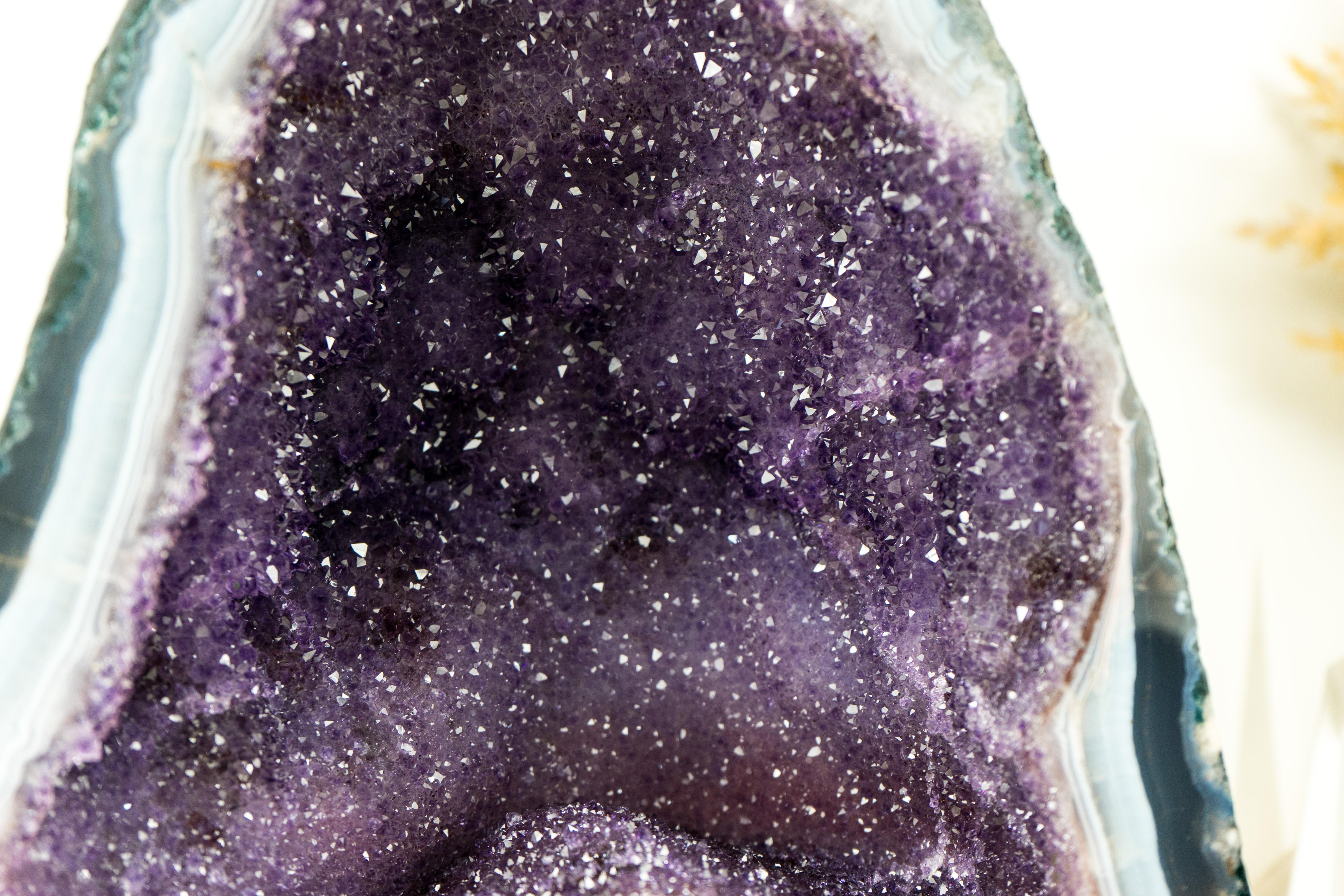 Lilac Galaxy Amethyst Crystal Geode on Blue and White Lace Matrix For Sale 2
