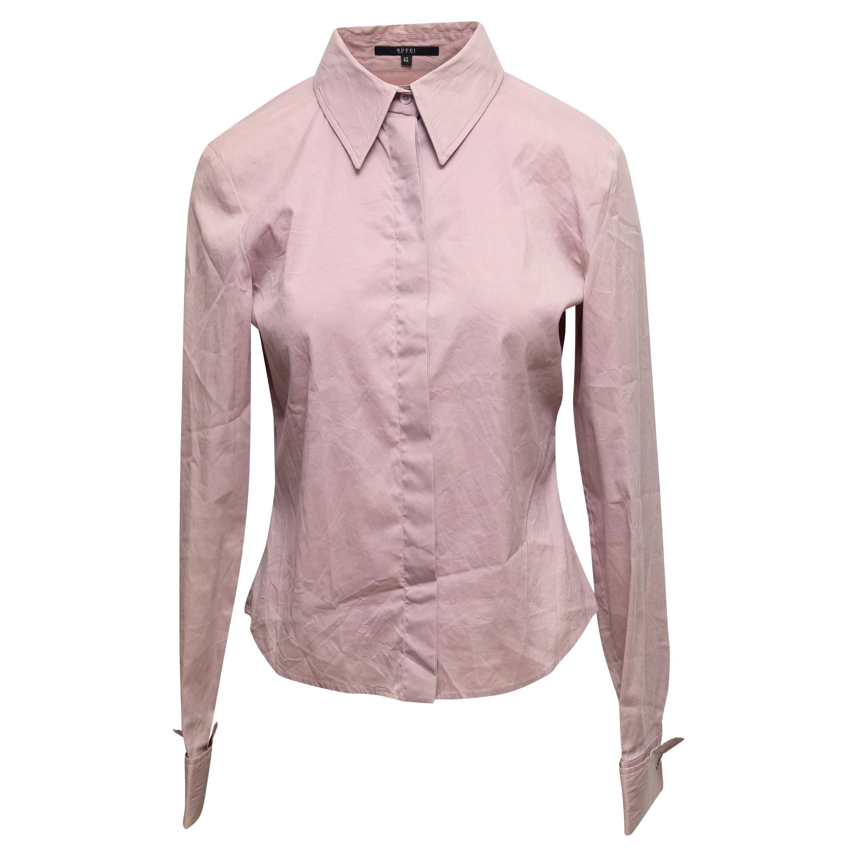 Top à manches longues et à boutons de Gucci lilas Taille IT 42 en vente