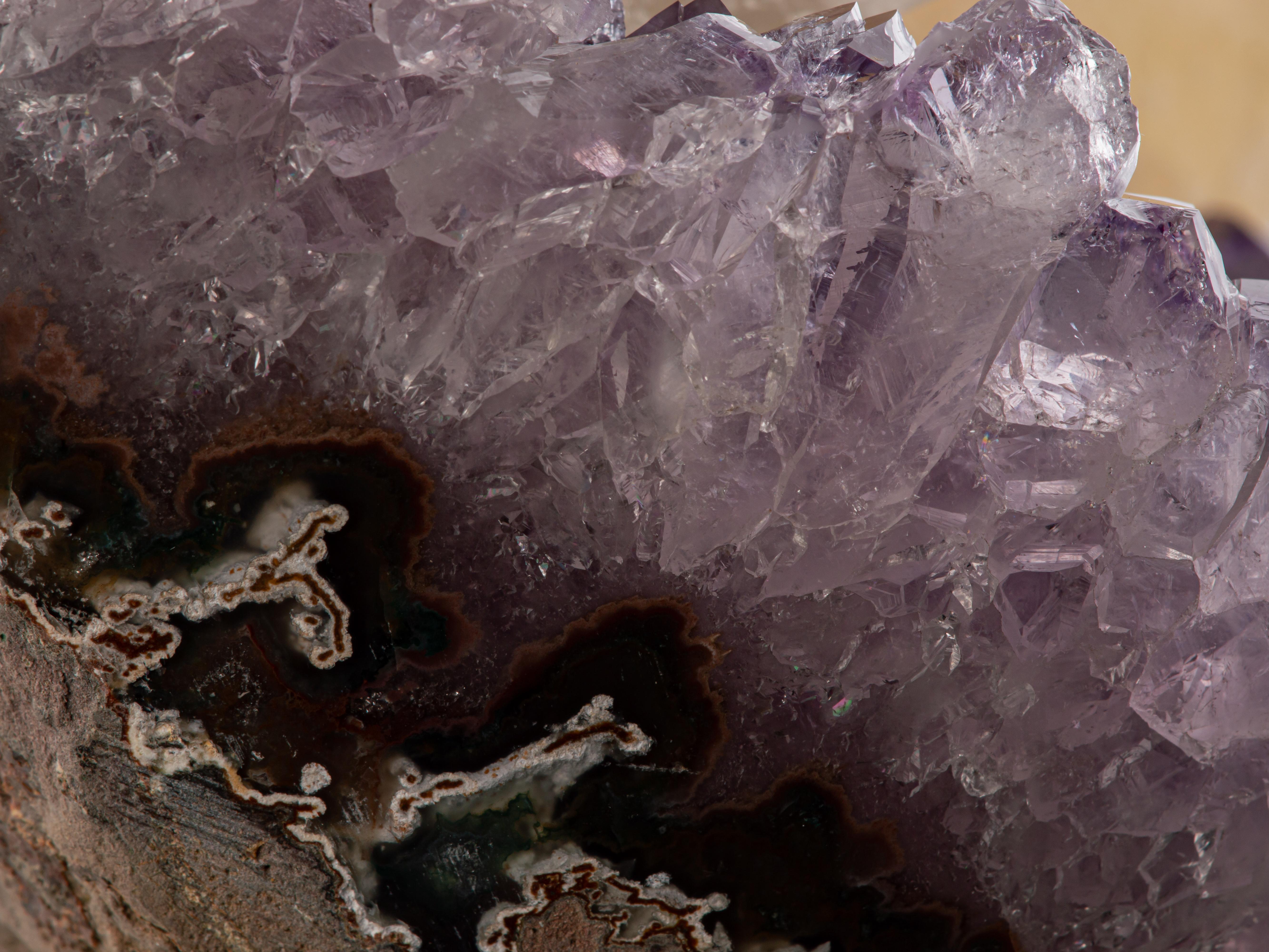 Lilac Half Geode with a Calcite Formation For Sale 12