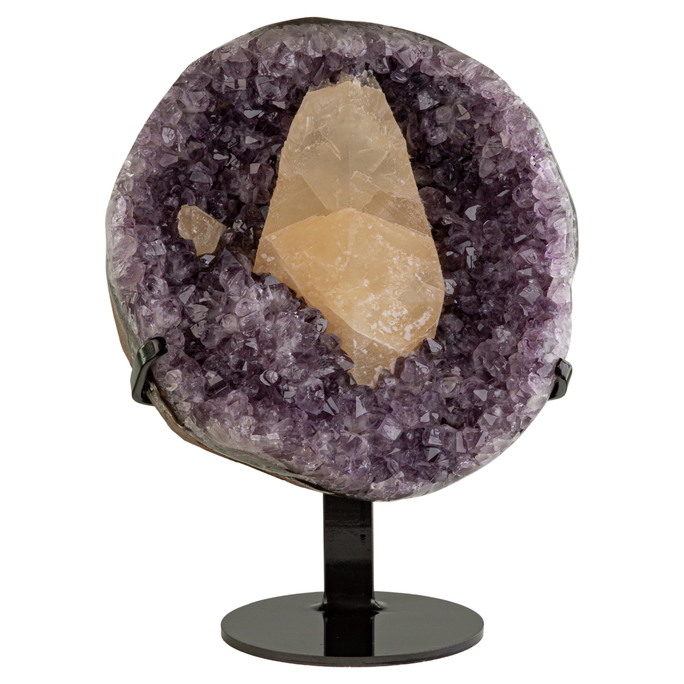 Lilac Half Geode with a Calcite Formation For Sale