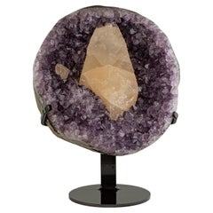 Lilac Half Geode with a Calcite Formation