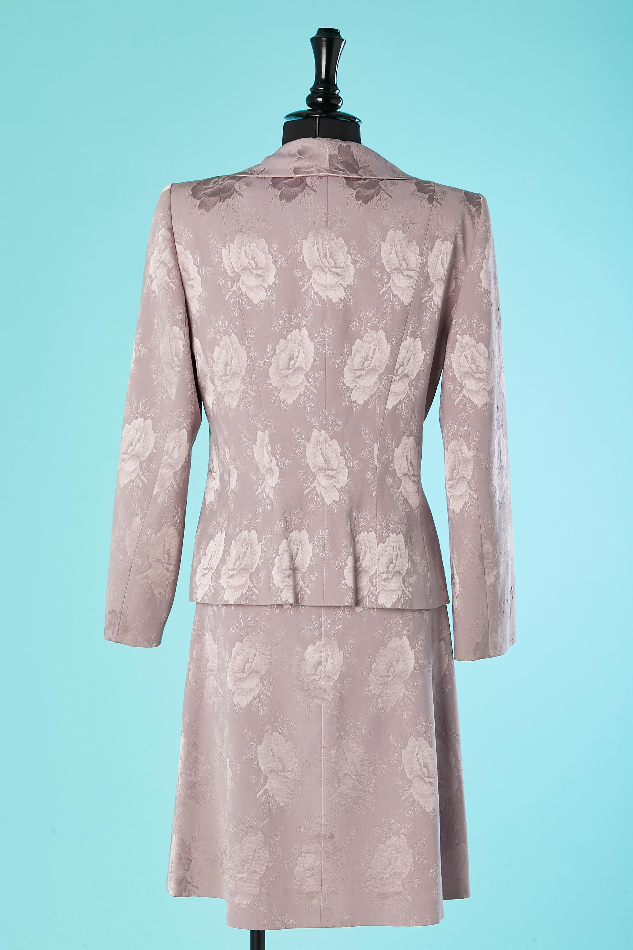 Lilac jacquard skirt suit with flowers pattern Christian Dior Boutique 1980's  For Sale 1