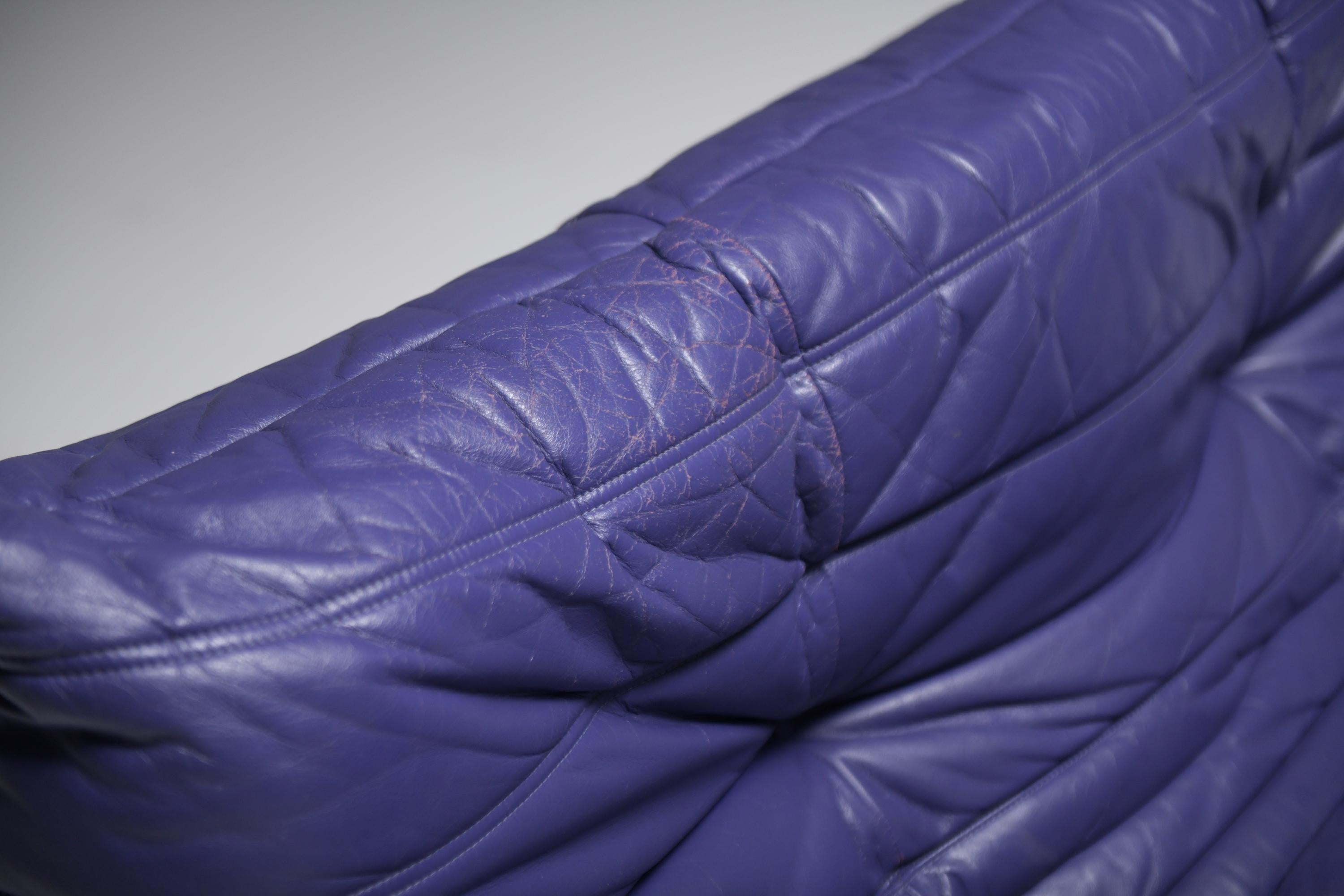 Lilac leather Togo set by Michel Ducaroy for Ligne Roset France 6