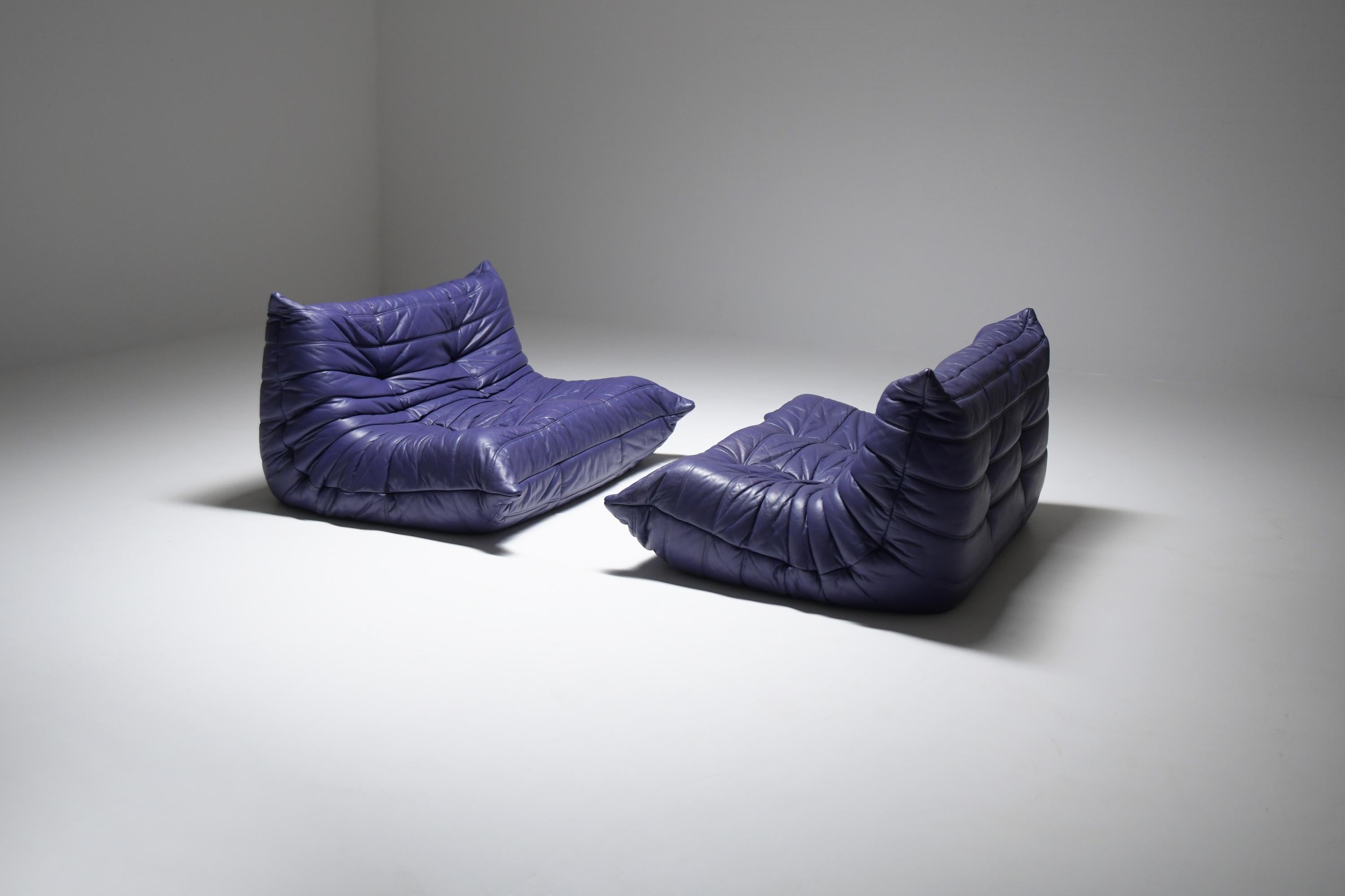 Mid-Century Modern Lilac leather Togo set by Michel Ducaroy for Ligne Roset France