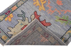 Lilac Modern Oushak-Style Handmade Floral Wool Runner