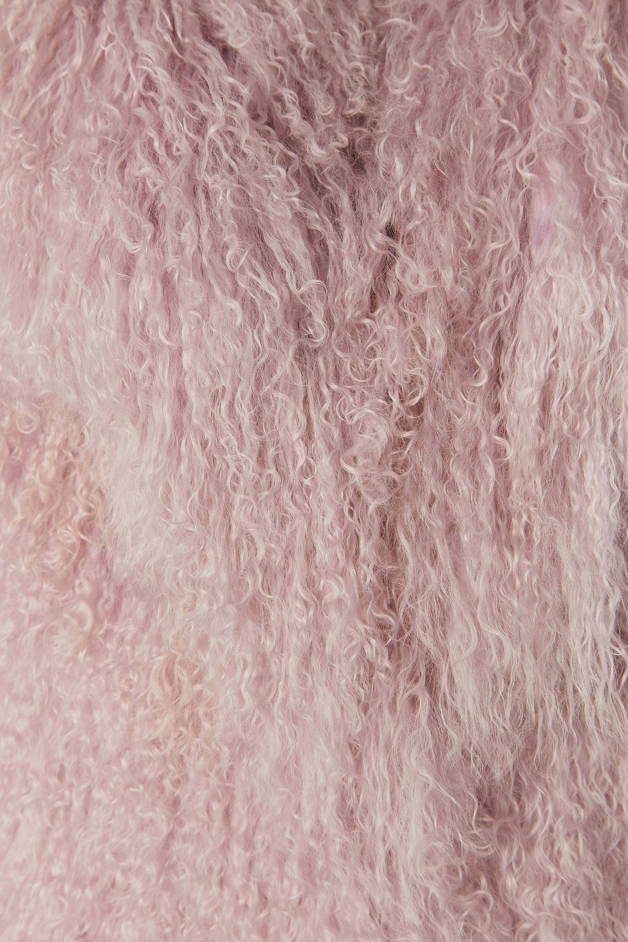 Beige Lilac Mongolian's fur single breasted coat Jin Diao For Sale
