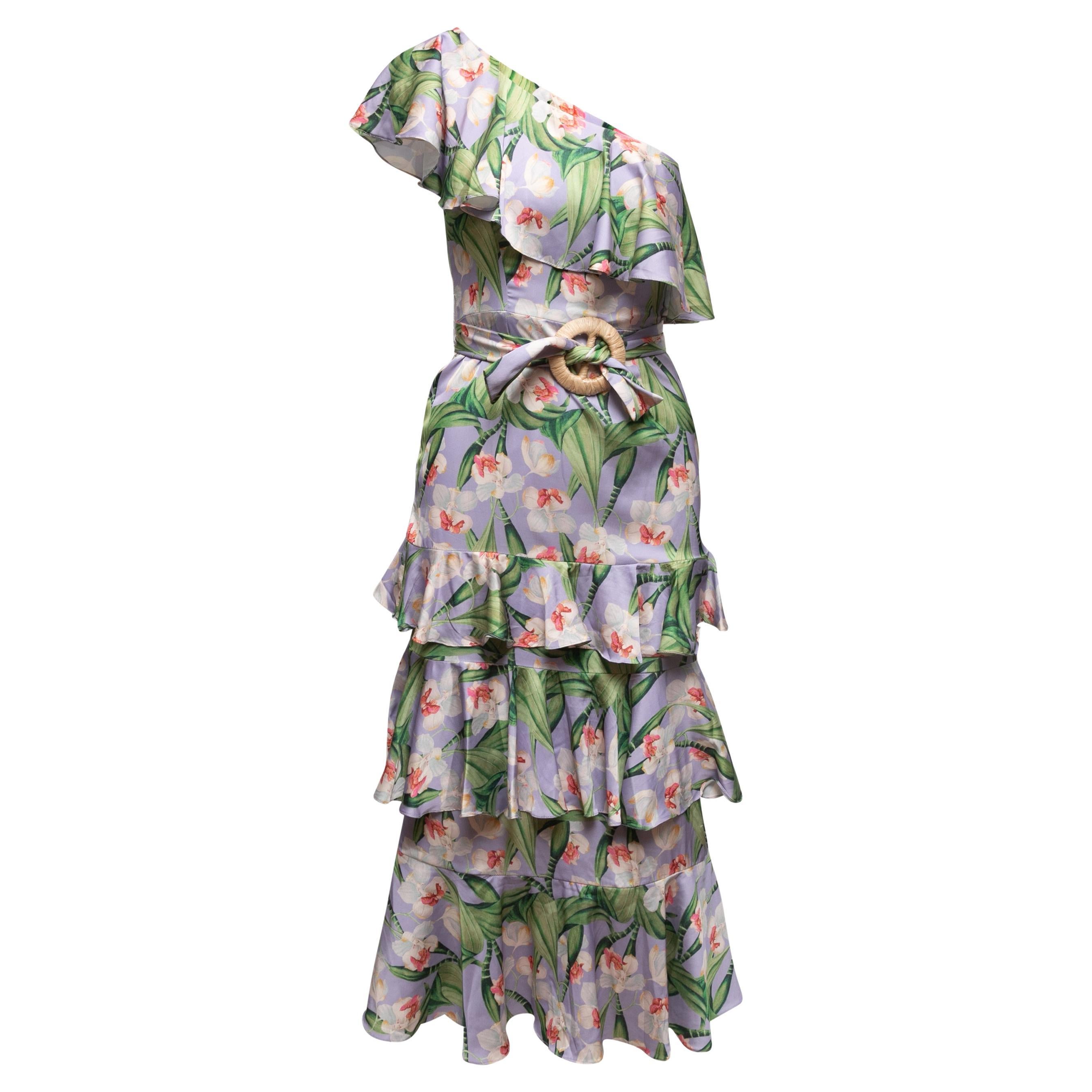 Lilac & Multicolor Patbo One-Shoulder Floral Print Dress Size US 0 For Sale
