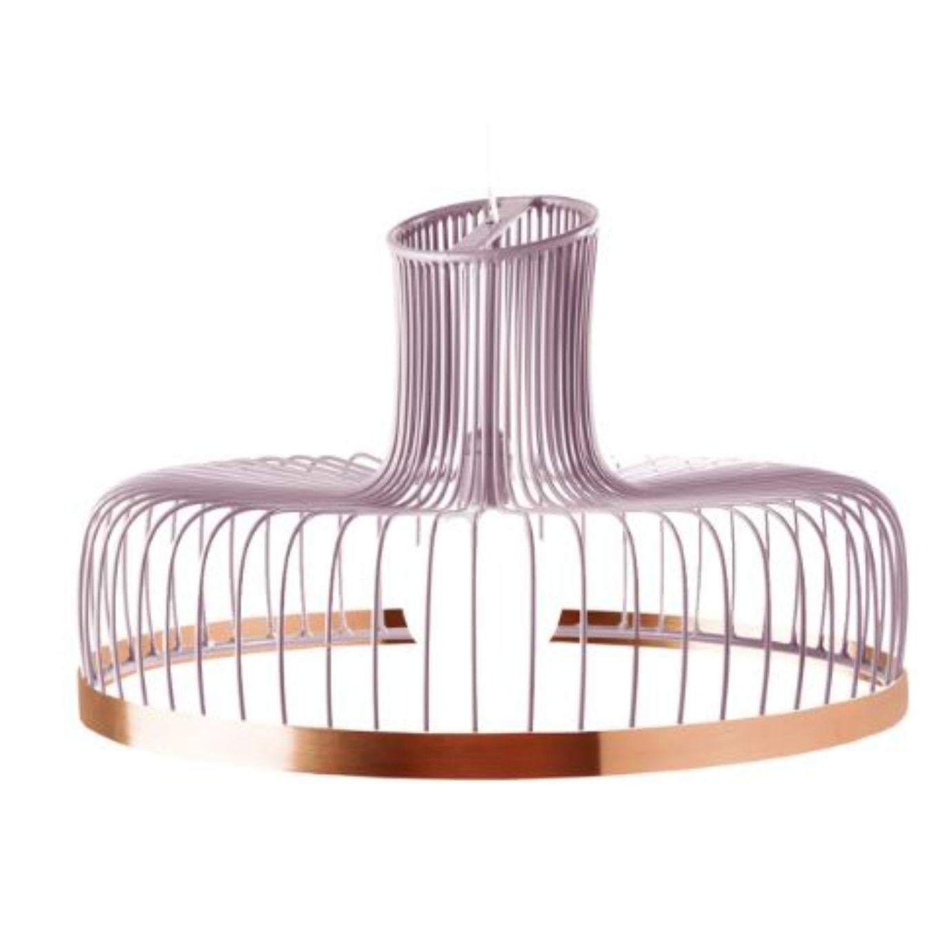 Lilac new spider suspension lamp with copper ring by Dooq
Dimensions: W 70 x D 70 x H 35 cm
Materials: lacquered metal, polished or brushed metal, copper.
Also available in different colors and materials. 

Information:
230V/50Hz
E27/1x20W