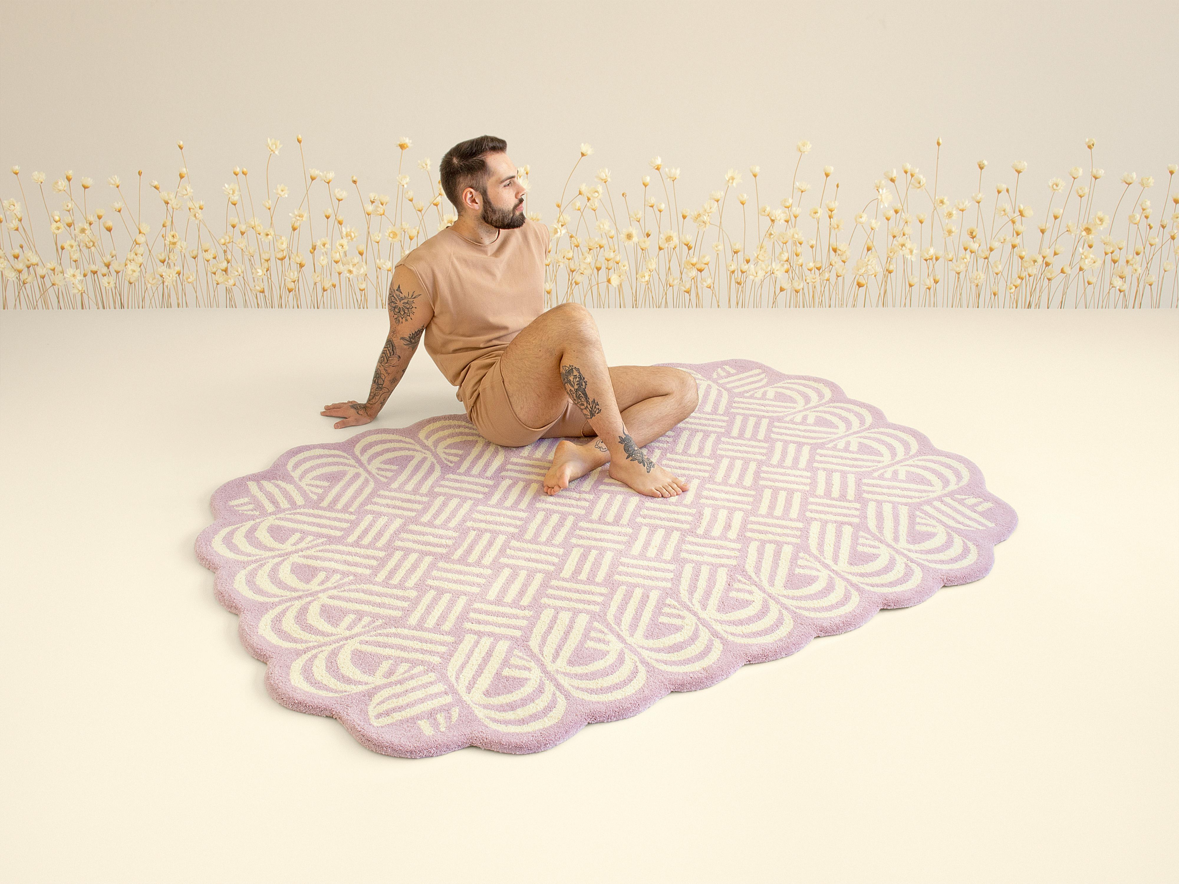 Machine-Made Lilac & Off White Striped Laços Rug by Paulo Kobylka For Sale