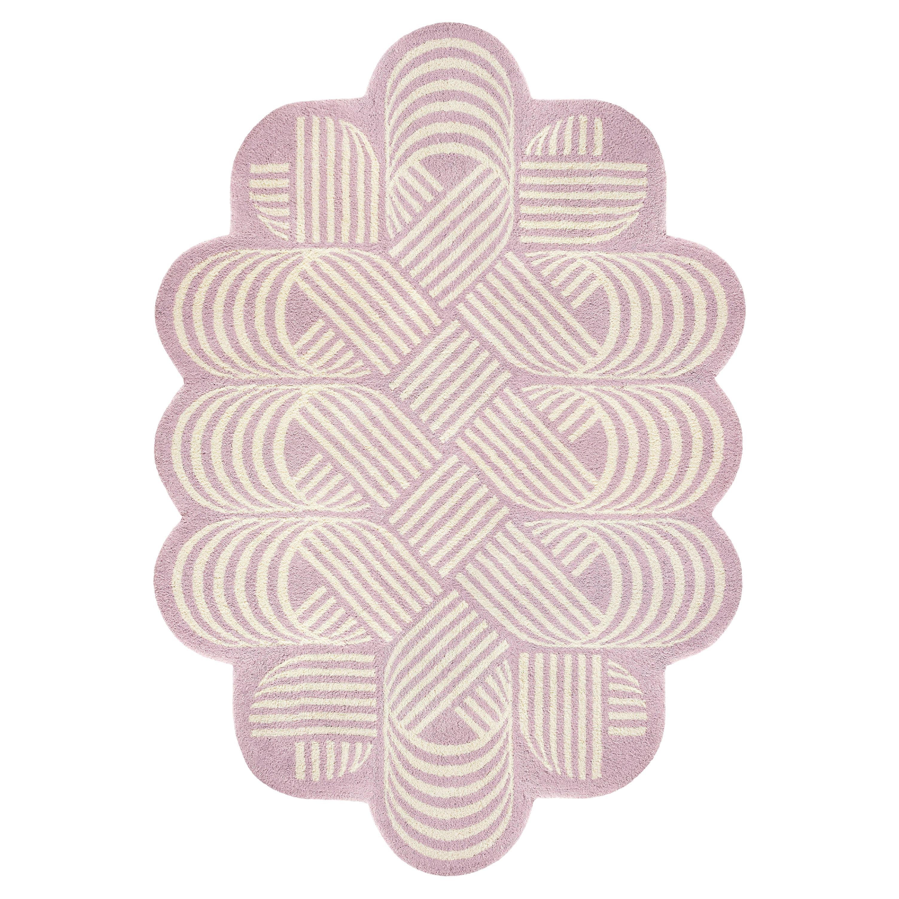 Lilac & off White Striped Laços Rug by Paulo Kobylka
