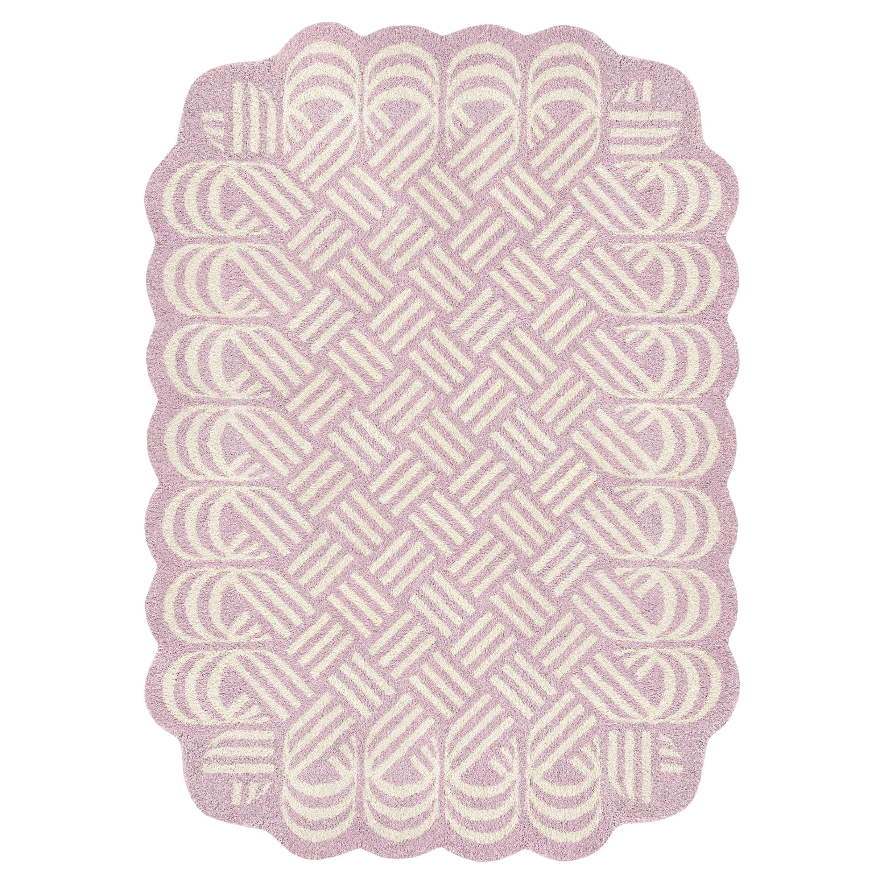 Lilac & Off White Striped Laços Rug by Paulo Kobylka For Sale