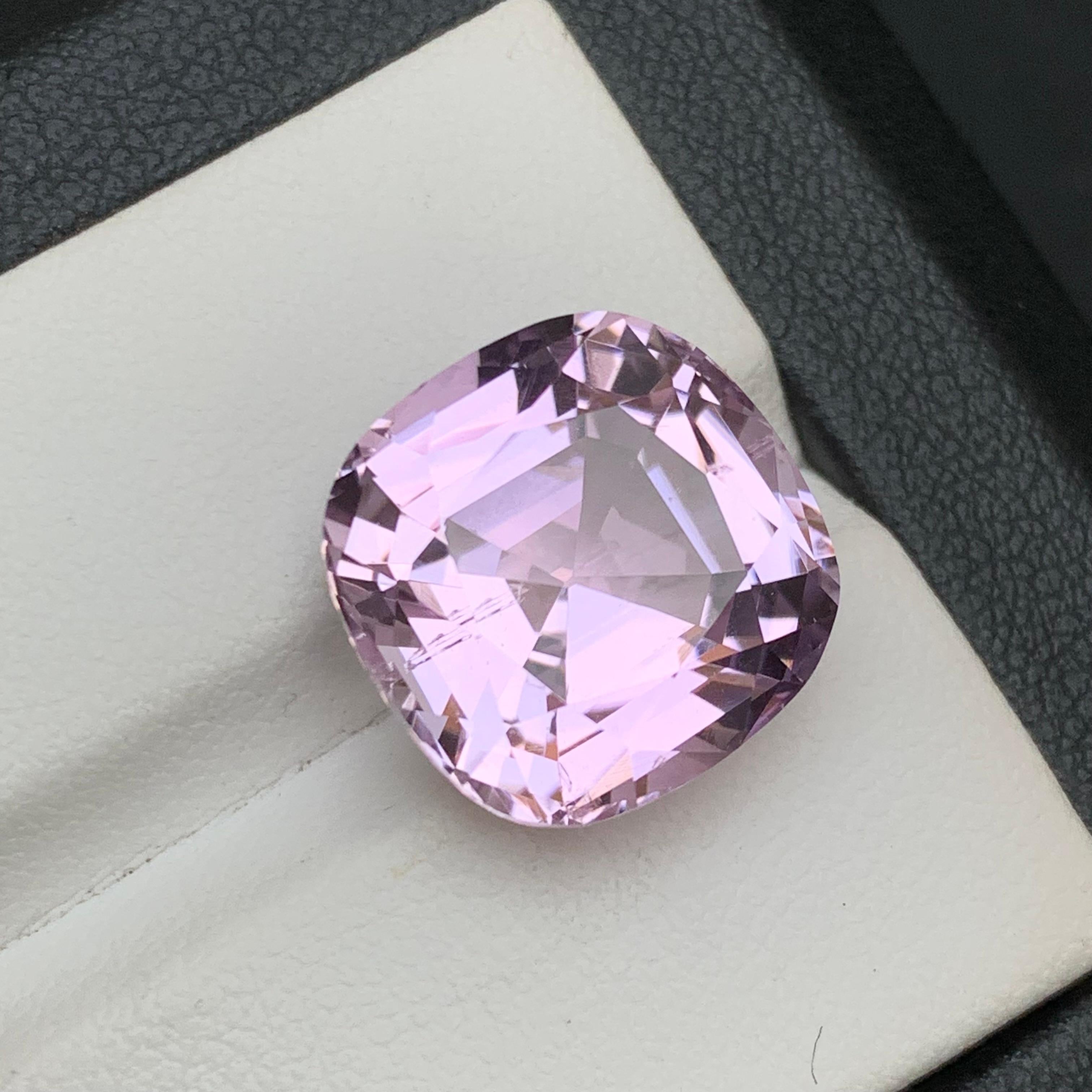 GEMSTONE TYPE: Kunzite
PIECE(S): 1
WEIGHT: 13.25 Carats
SHAPE: Square Cushion
SIZE (MM): 14.28 x 14.24 x 9.23
COLOR: Lilac Pink
CLARITY: Slightly Included 
TREATMENT: Heated
ORIGIN: Afghanistan
CERTIFICATE: On demand

A very breathtaking rare lilac