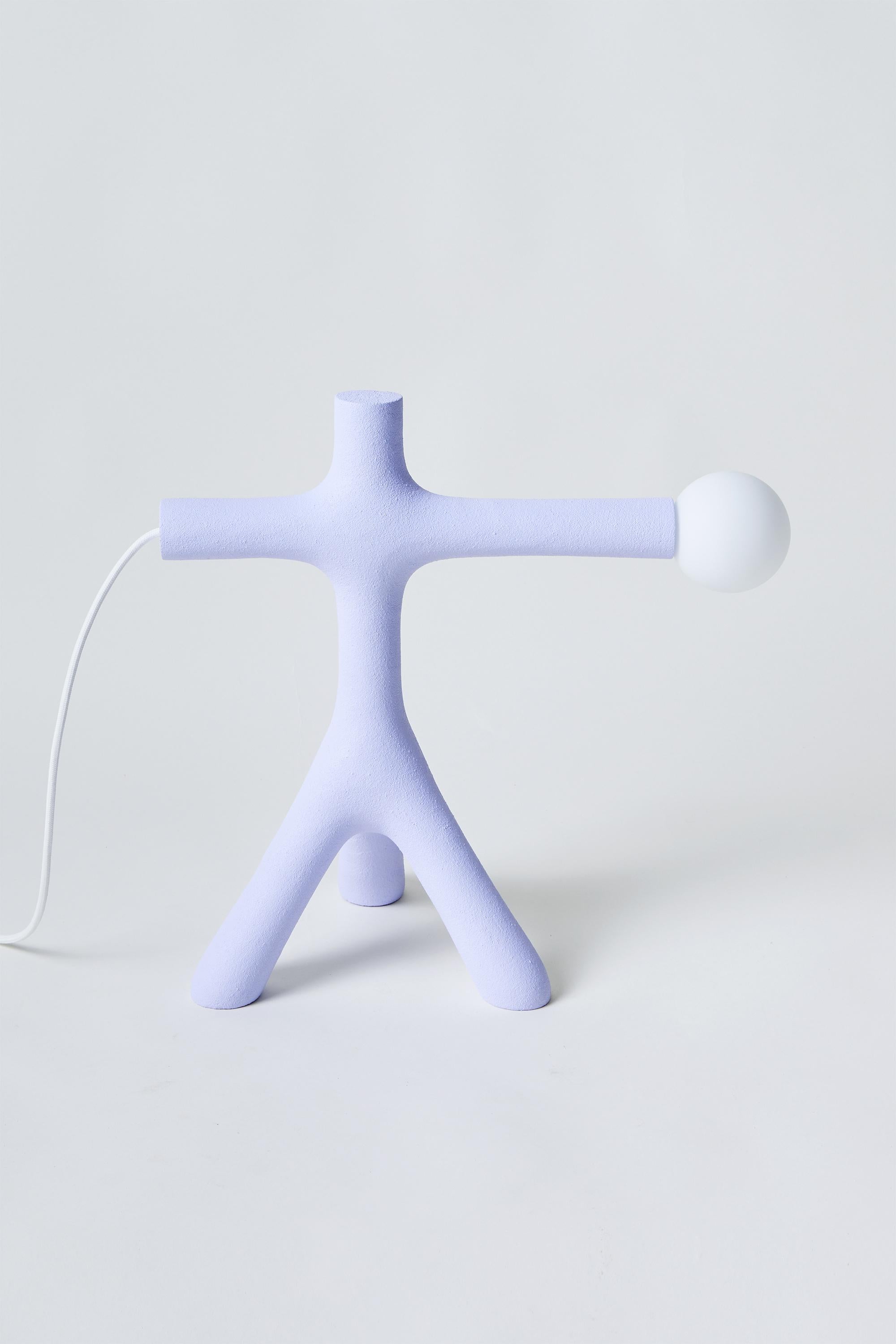 Lilac Object 02 Limited Edition Sand and Nylon Table Lamp  by Hot Wire Extensions
Limited Edition of 10
Materials: Waste nylon powder, locally sourced beige sand, copper pipe, hand-blown glass bulbs, natural cotton electrical cord.
Dimensions: D 24