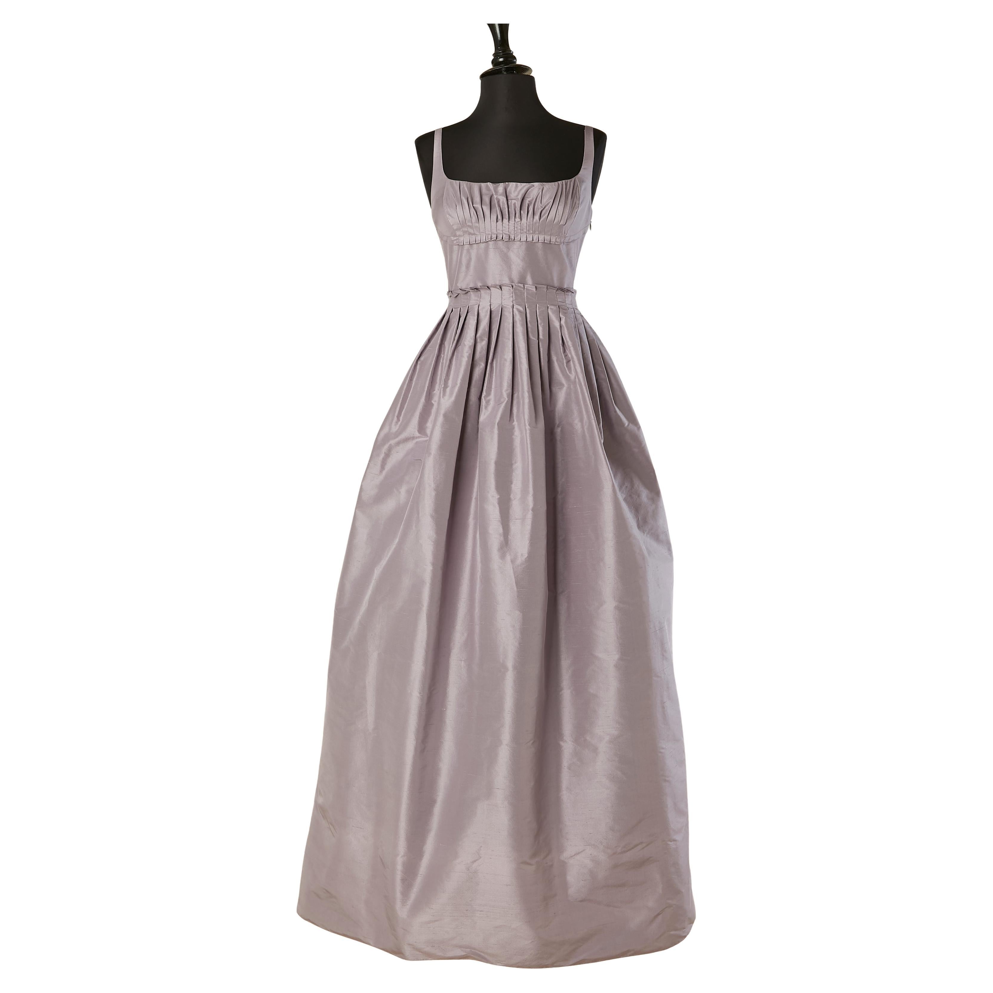 Lilac raw silk evening dress pleated around the waist and bust CHRISTIAN DIOR For Sale