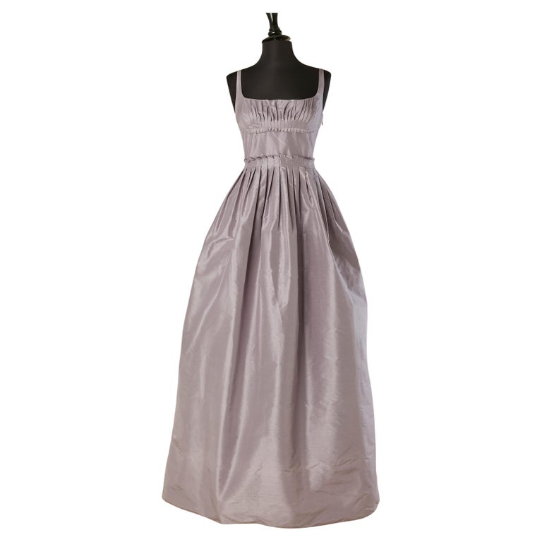 Lilac raw silk evening dress pleated around the waist and bust CHRISTIAN  DIOR at 1stDibs