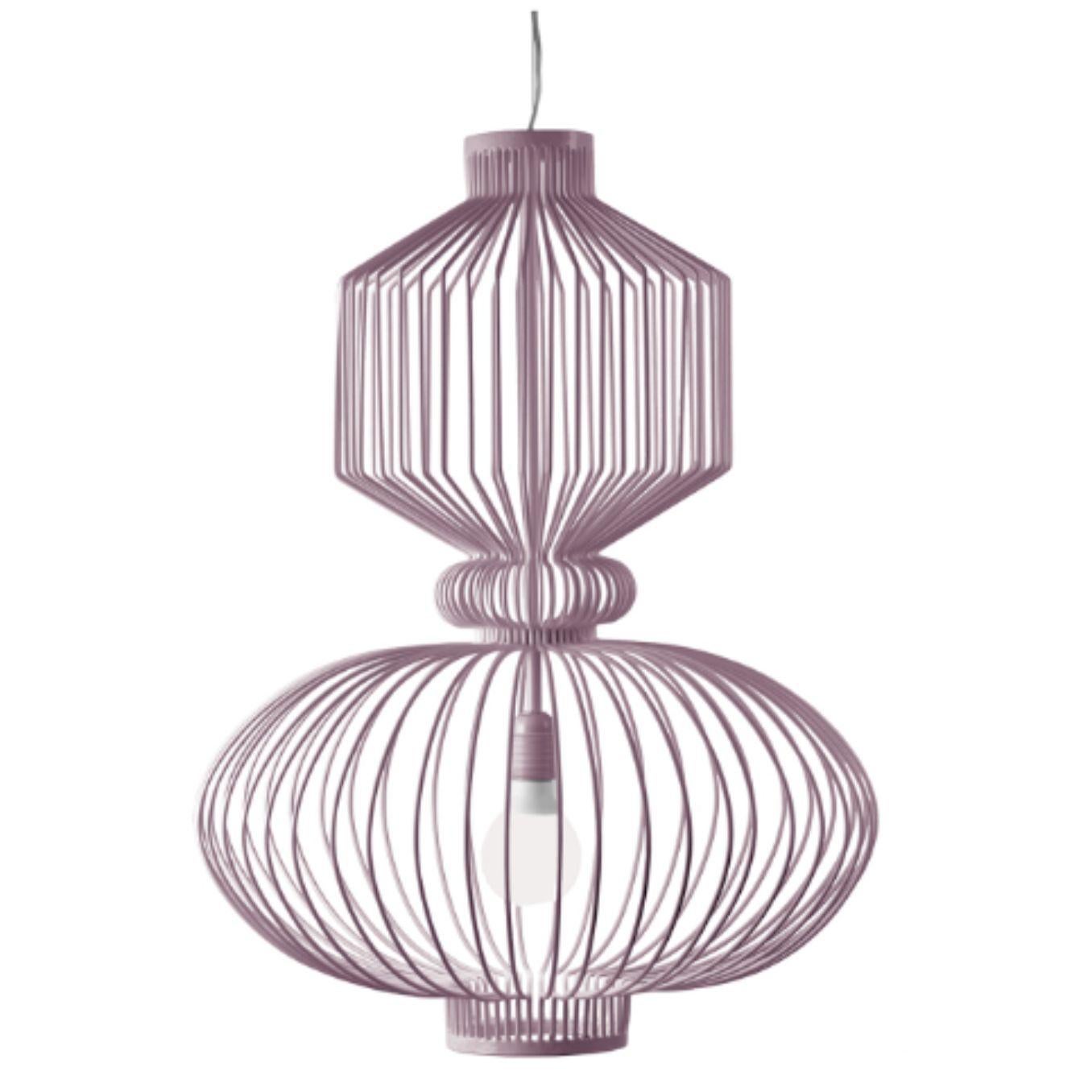 Lilac revolution suspension lamp by Dooq.
Dimensions: W 55 x D 55 x H 70 cm.
Materials: lacquered metal, polished or brushed metal
Also available in different colors and materials. 

Information:
230V/50Hz
E27/1x20W LED
120V/60Hz
E26/1x15W LED
bulb