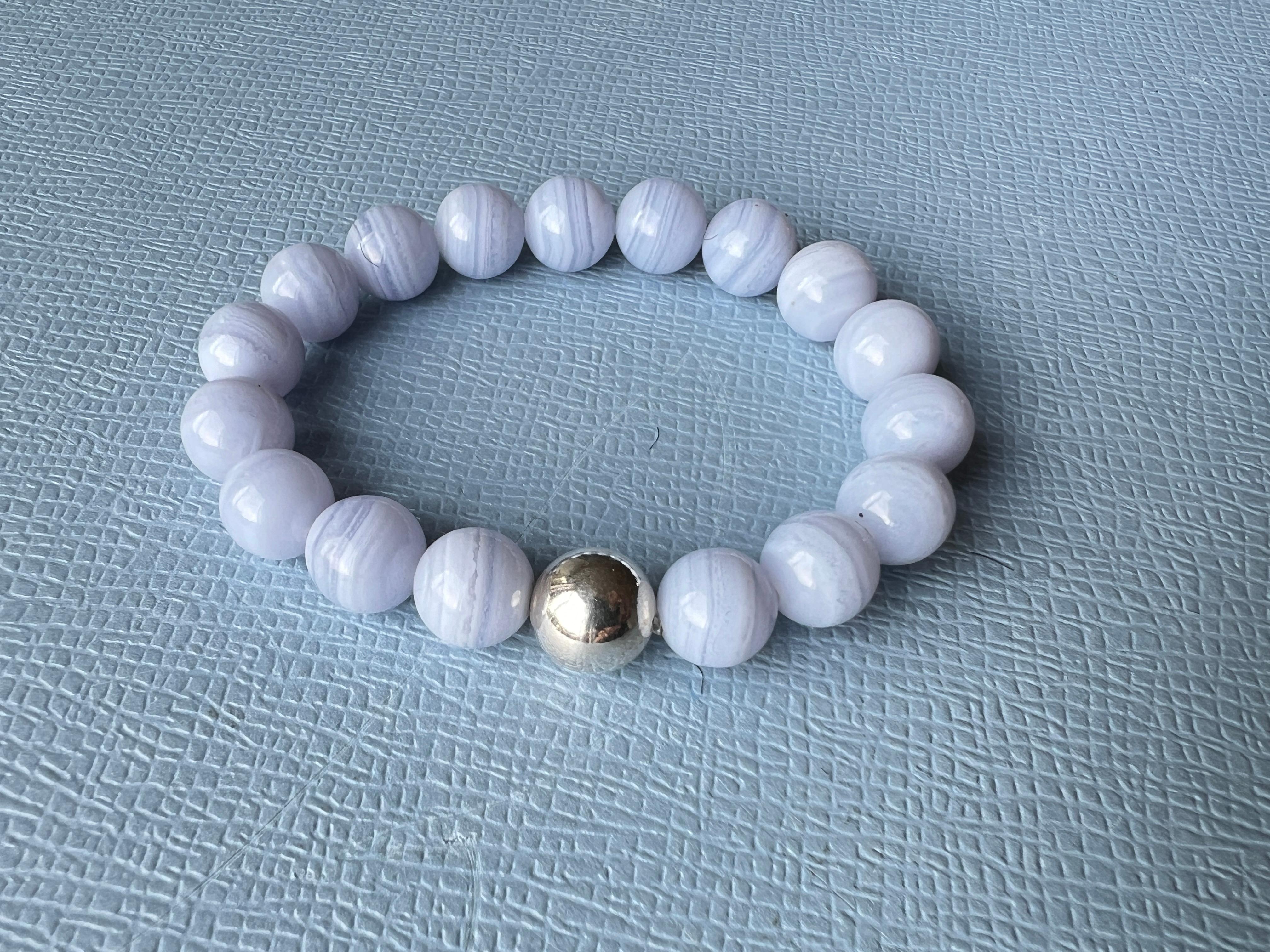 Contemporary Lilac Semi Precious Bead Bracelet Silver Unisex For Sale