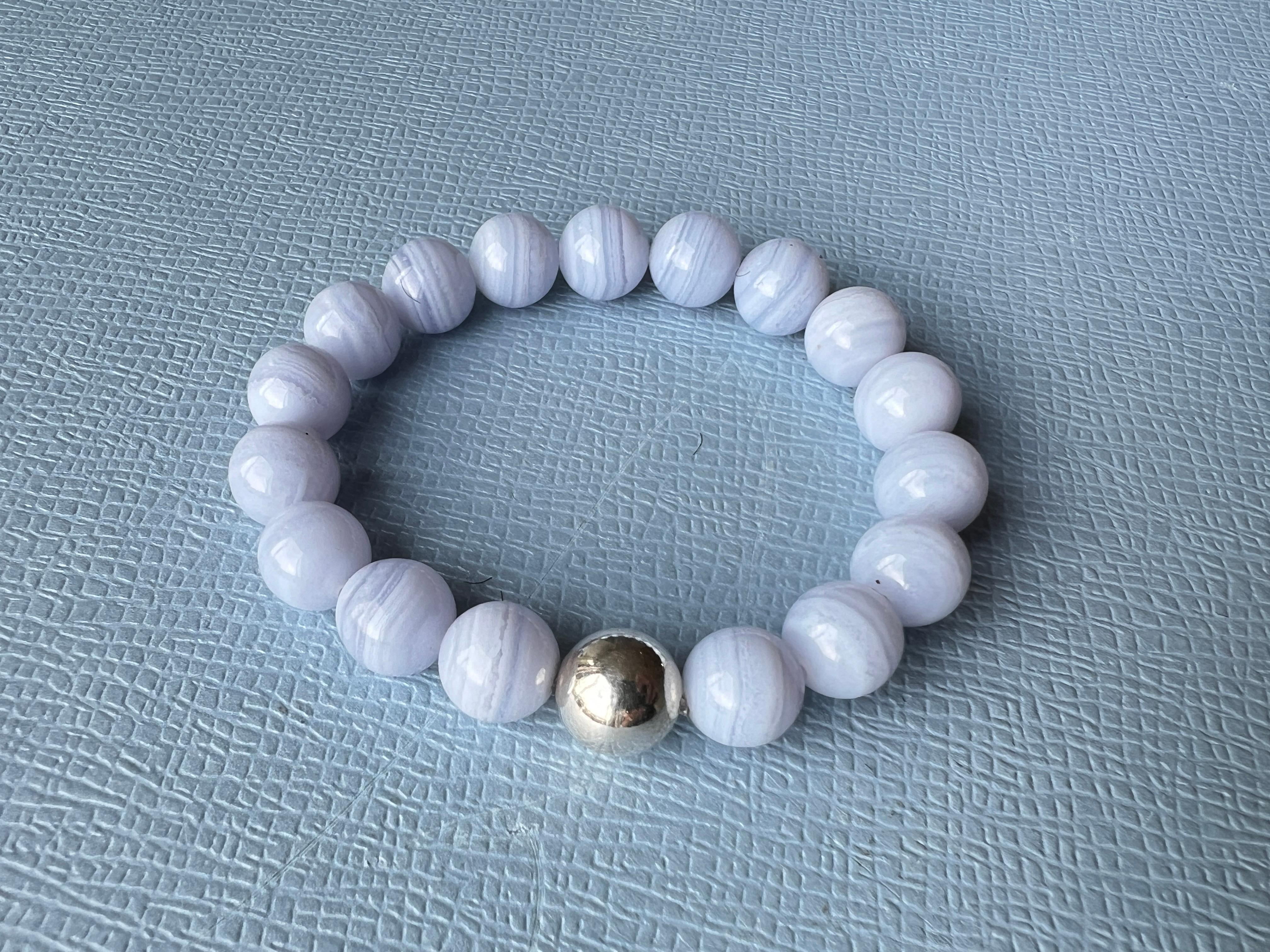 Lilac Semi Precious Bead Bracelet Silver Unisex For Sale 2