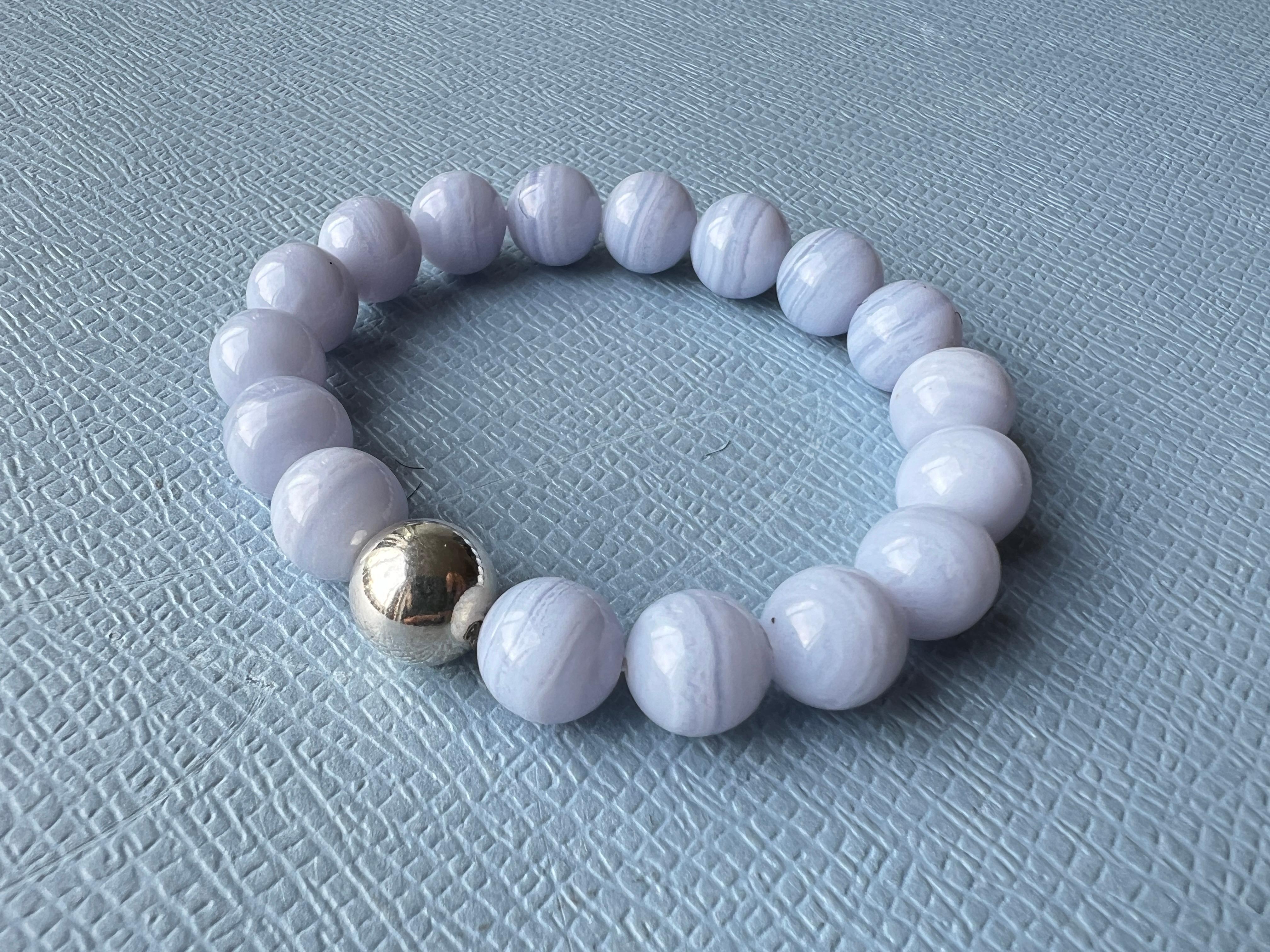 Lilac Semi Precious Bead Bracelet Silver Unisex For Sale 3