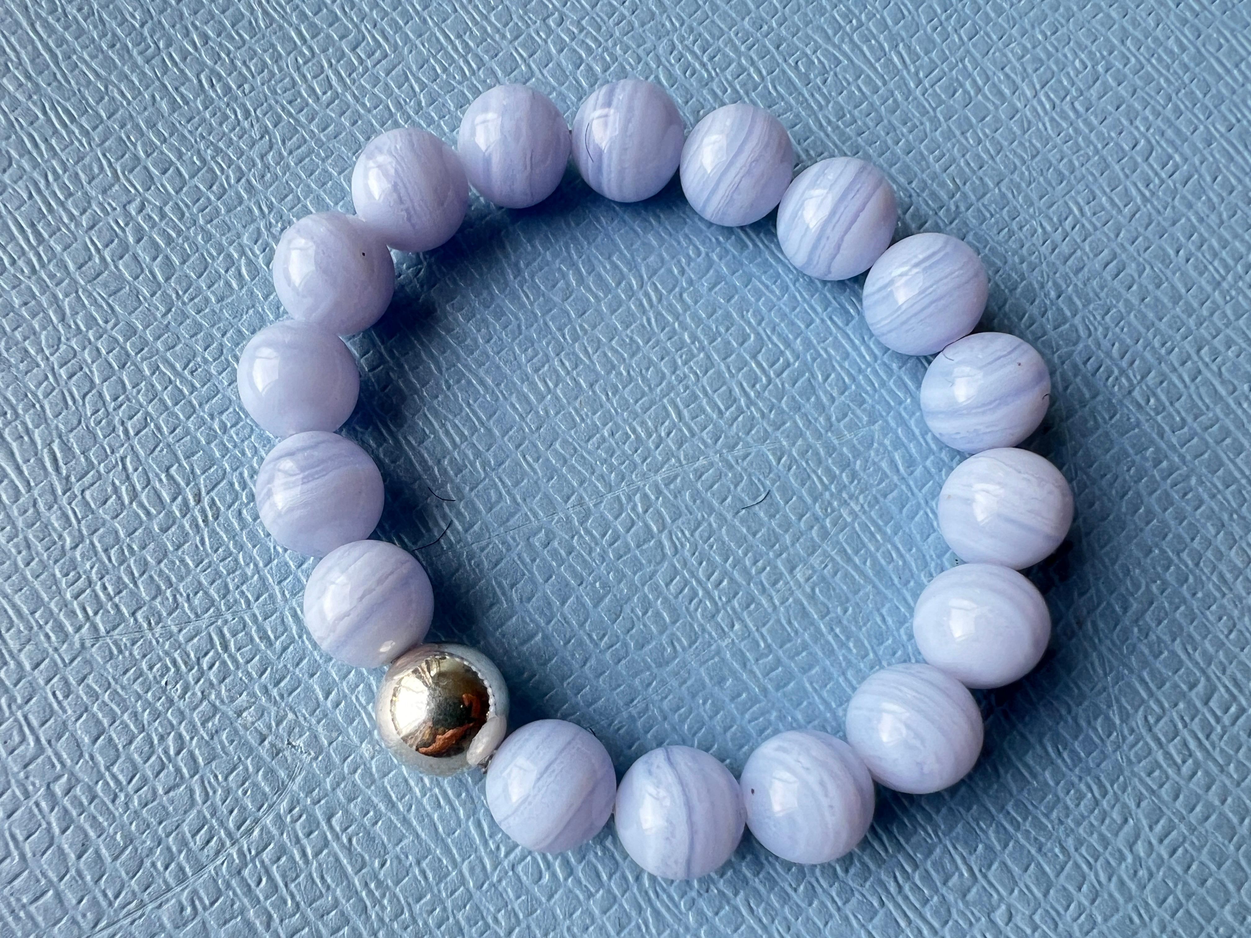 Lilac Semi Precious Bead Bracelet Silver Unisex For Sale 4