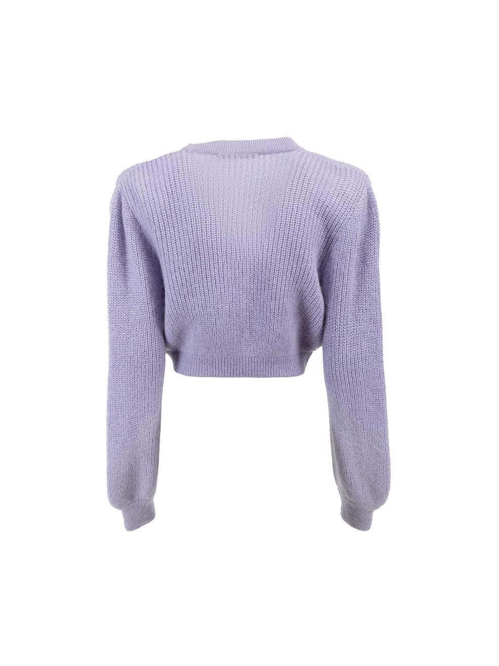 Alessandra Rich Lilac Sequinned Bow Knit Crop Cardigan Size M In New Condition In London, GB