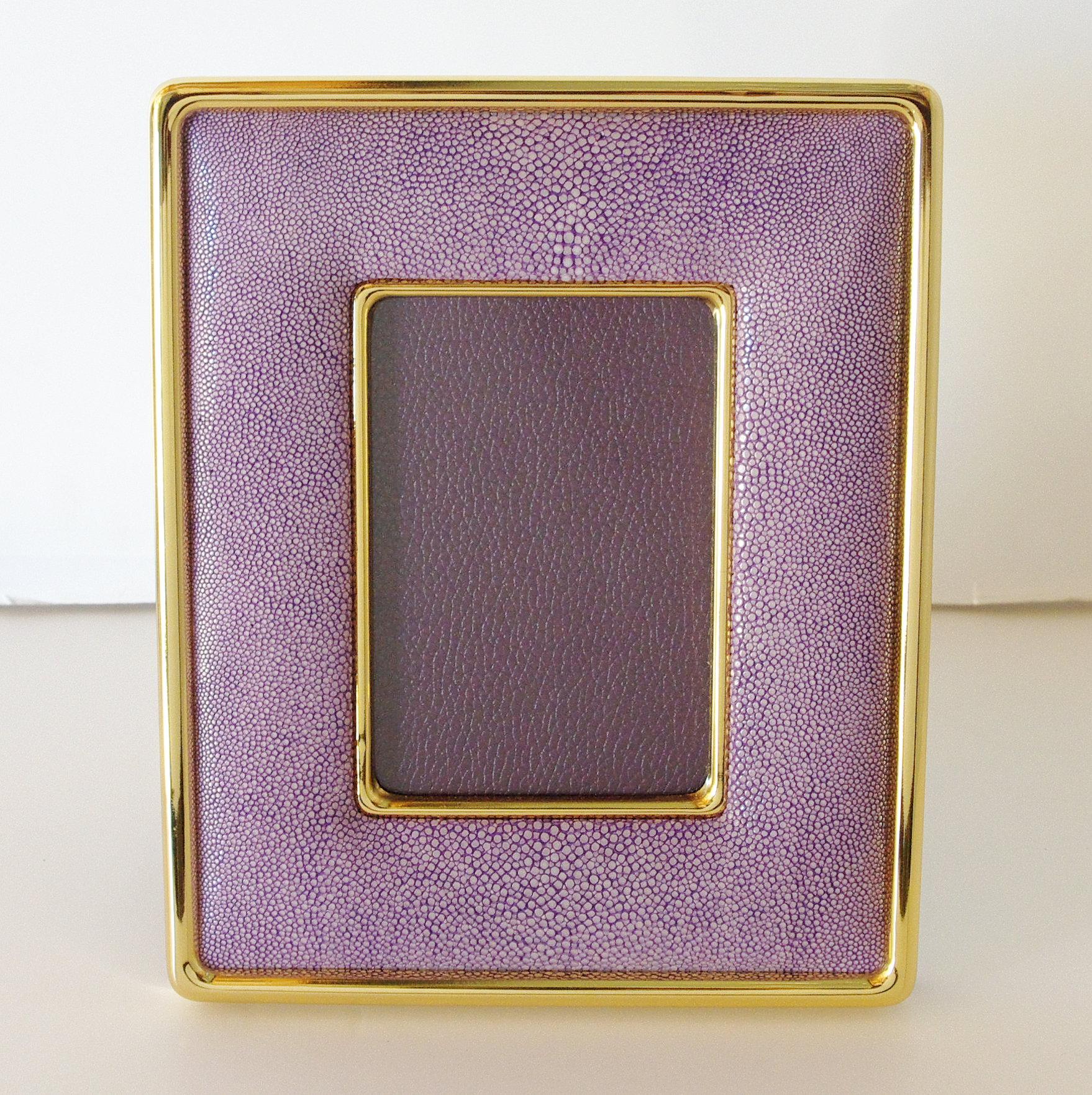Lilac shagreen and gold-plated photo frame by Fabio Ltd
Measures: Height 8 inches, width 7 inches, depth 1 inch
For photo size: 4 inches x 6 inches
1 in stock in Palm Springs currently ON HOLIDAY SALE for $499 !!!
Order Referece #: FABIOLTD