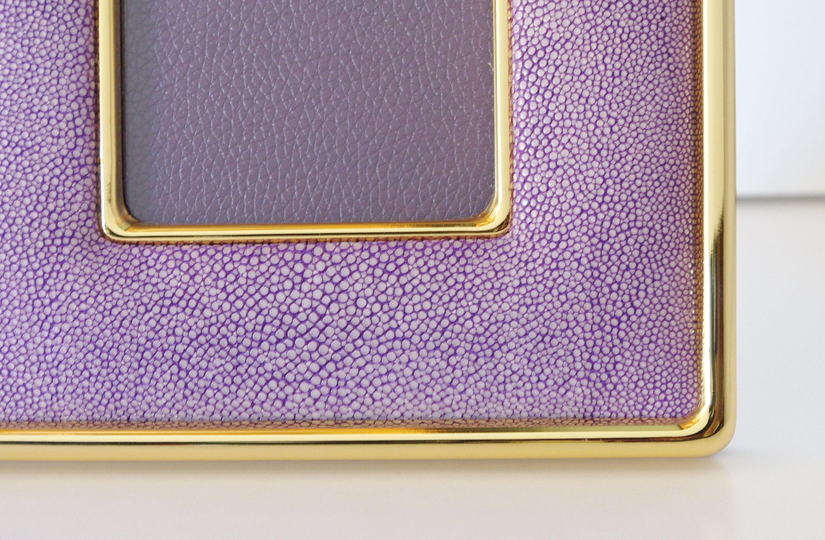 Lilac Shagreen Gold-Plated Photo Frame by Fabio Ltd In Good Condition In Los Angeles, CA