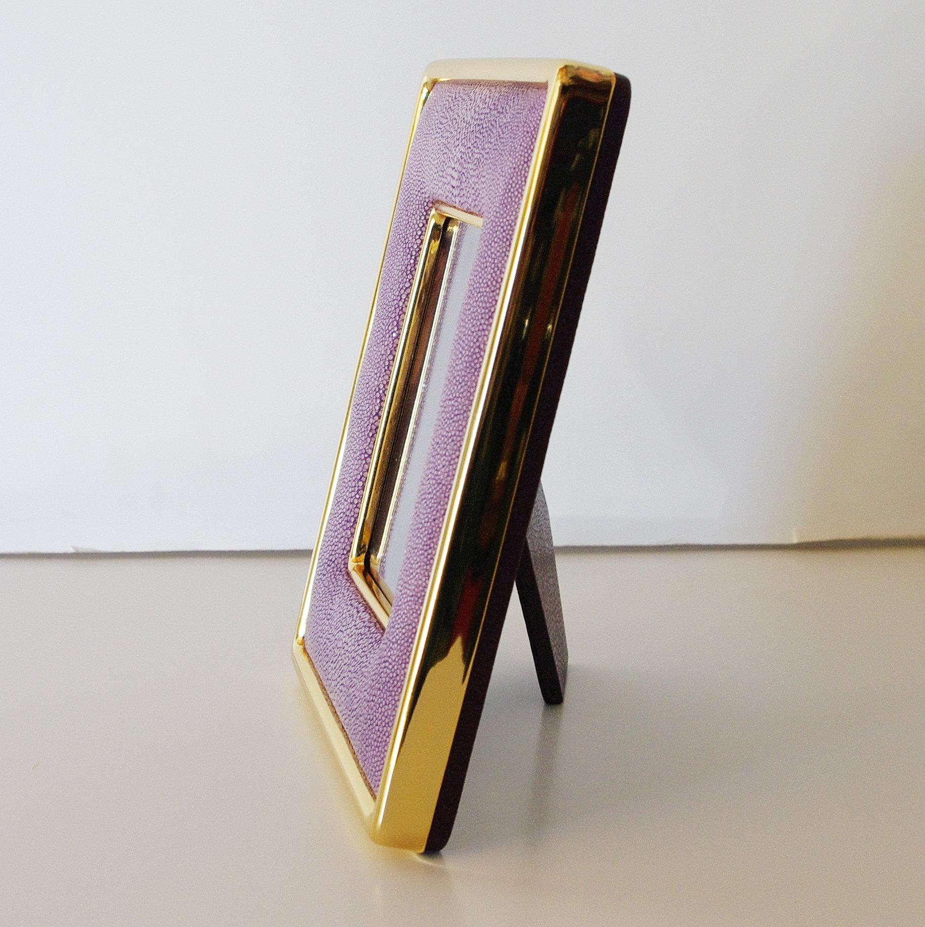 Contemporary Lilac Shagreen Gold-Plated Photo Frame by Fabio Ltd
