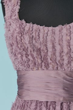 Lilac silk chiffon sleeveless cocktail dress with ruffles and belt J Mendel