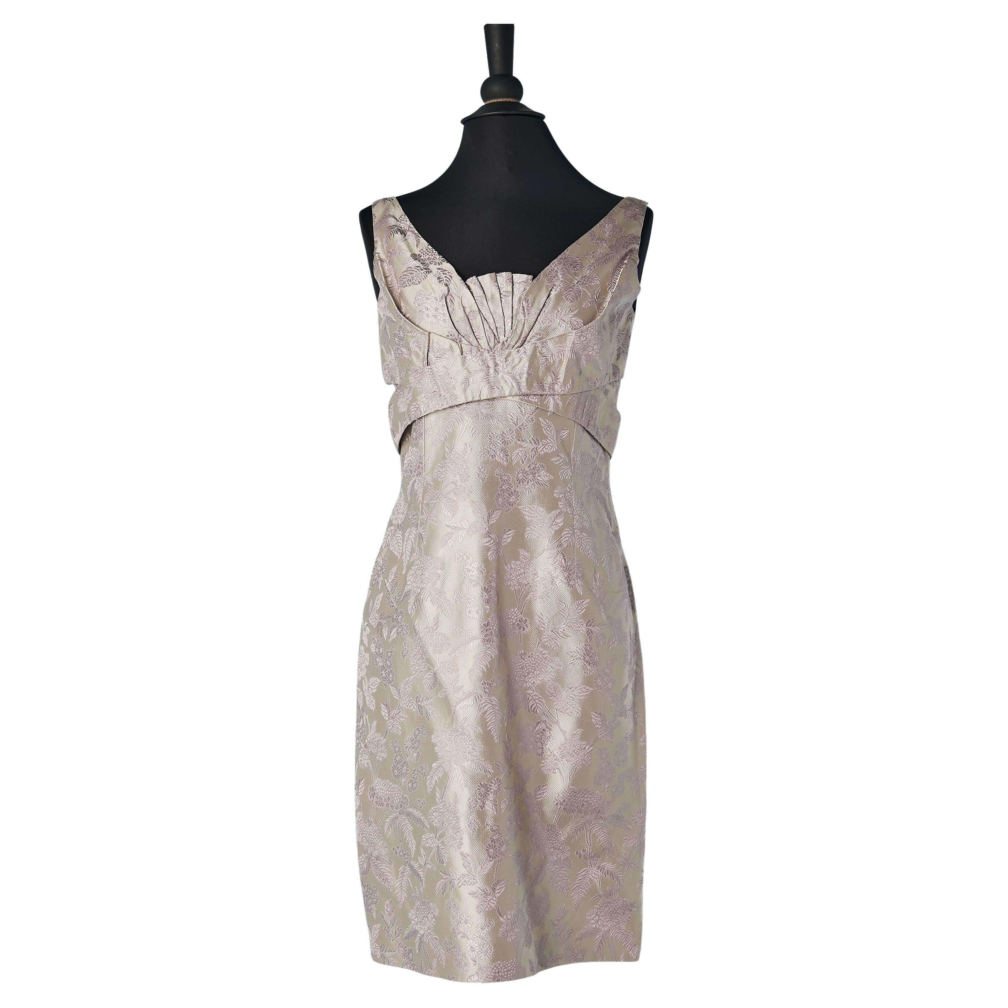 Robe de cocktail en jacquard de soie lilas plissée sur le buste Alexander McQueen