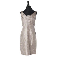 Lilac silk jacquard cocktail dress pleated on the bust Alexander McQueen
