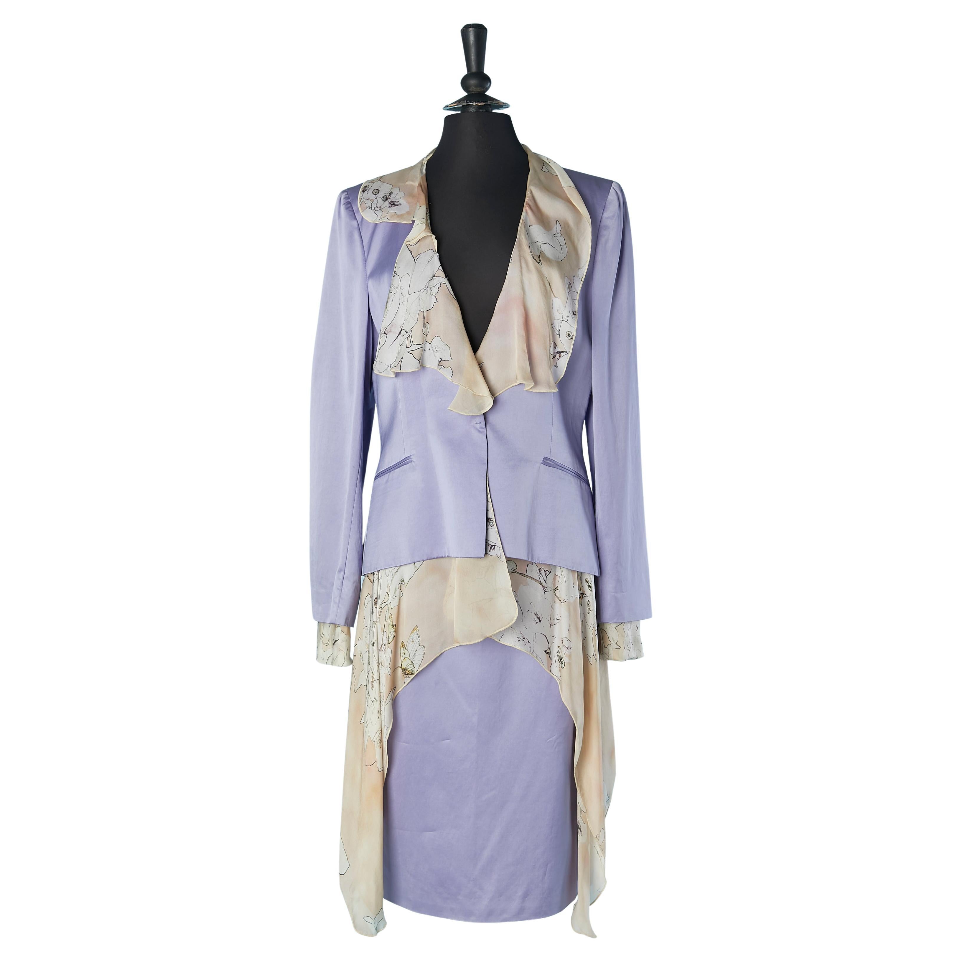 Traje de falda lila con cuello de seda estampado EMANUEL UNGARO en venta