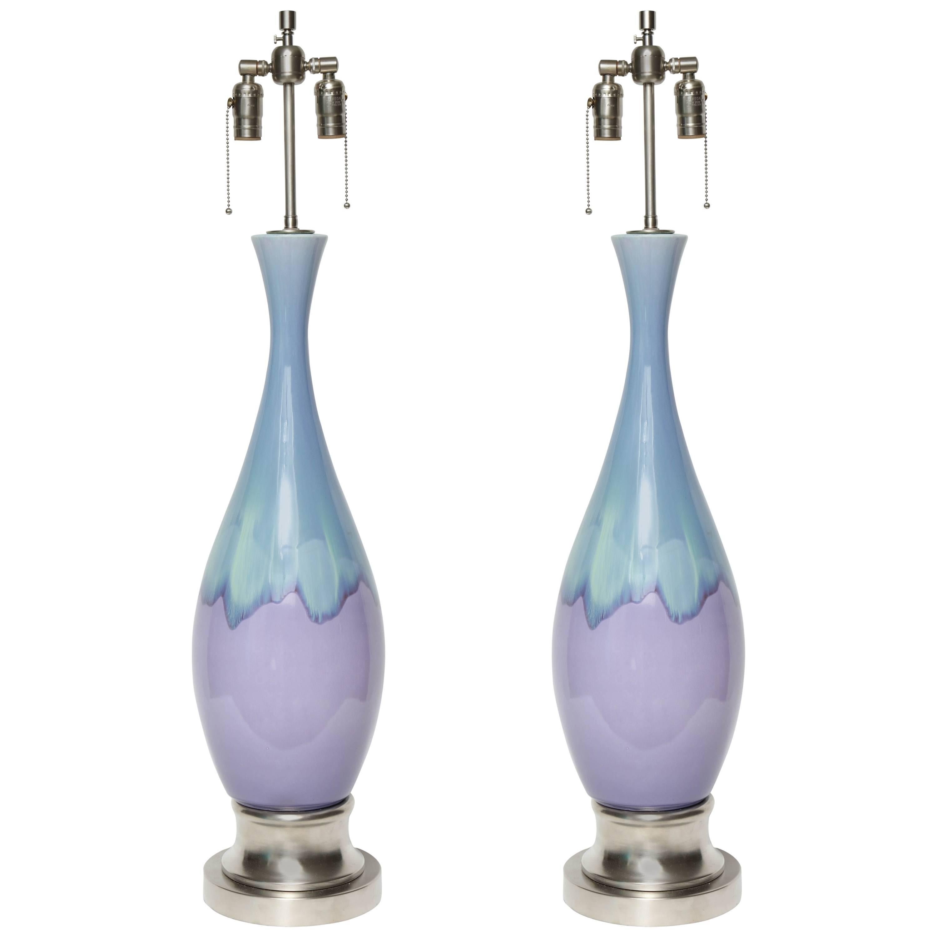 Lampes à glaçure dégradée lilas/bleu ciel en vente