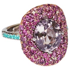 Lilac Spinel, Purple Diamond, Paraïba Tourmaline Cocktail Ring
