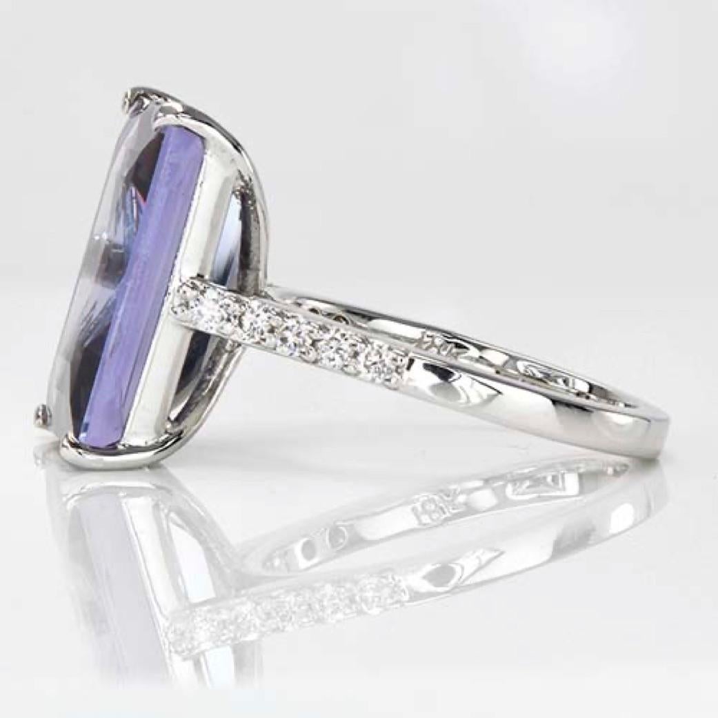 Modern 11.28ct Fancy Tanzanite &.23ct Diamond Ring-Baguette Cut-18KT Gold-GIA Certified For Sale