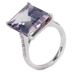 Lilac Tanzanite & Diamond Ring-Baguette Shape-18K White Gold-GIA Certified