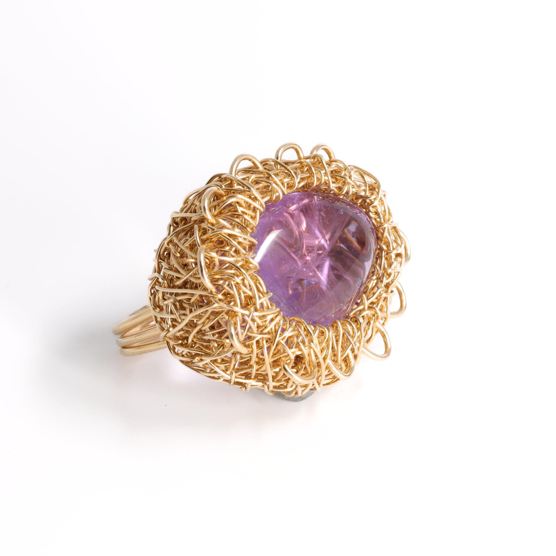 Oval Cut Lilac to Purple Polished Amethyst Gold Statement Cocktail Ring by Sheila Westera