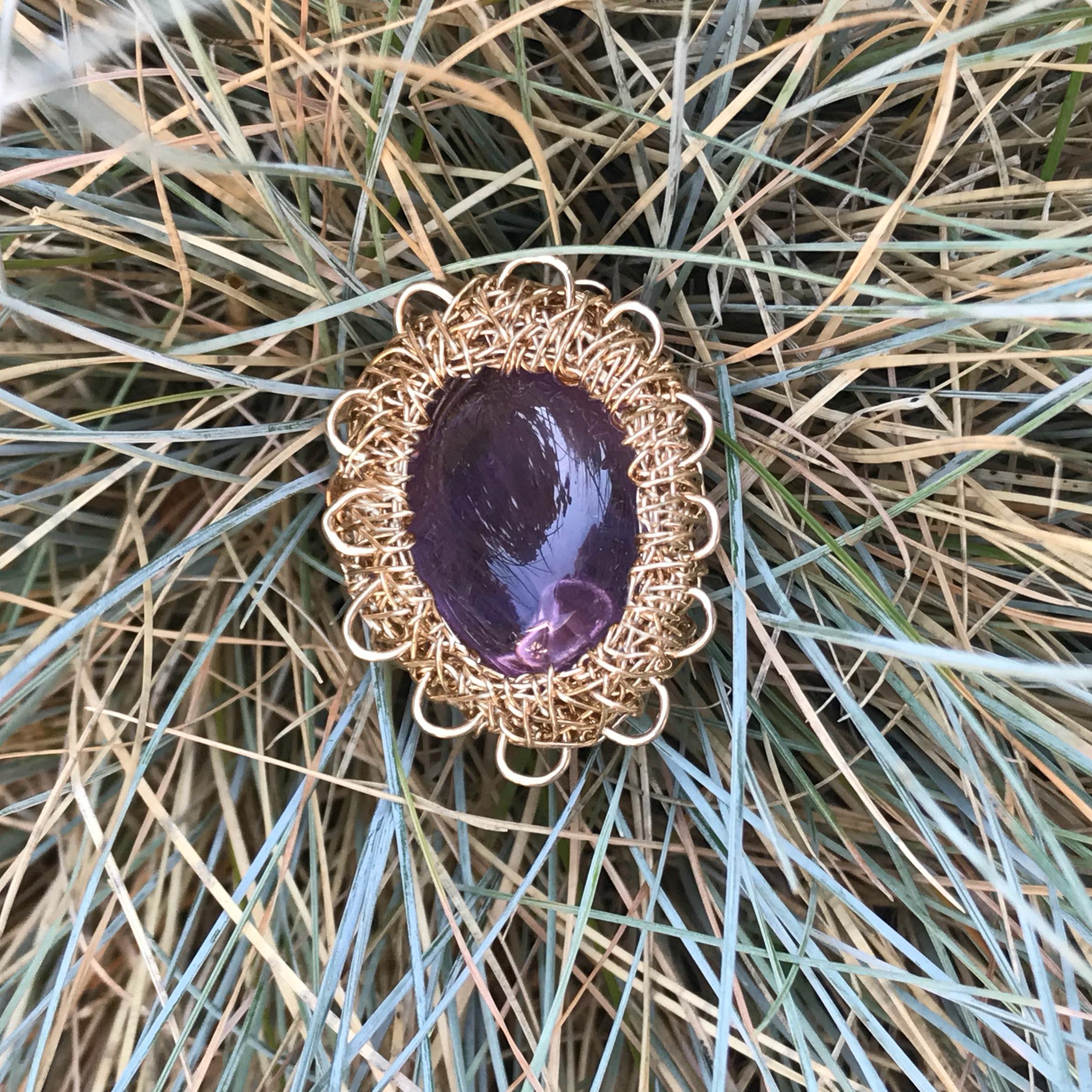 Lilac to Purple Polished Amethyst Gold Statement Cocktail Ring by Sheila Westera 1