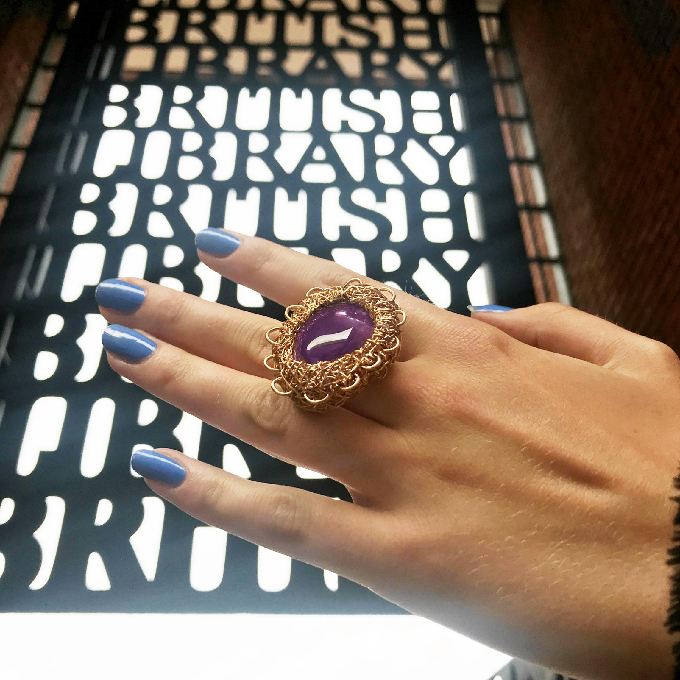 Lilac to Purple Polished Amethyst Gold Statement Cocktail Ring by Sheila Westera 2