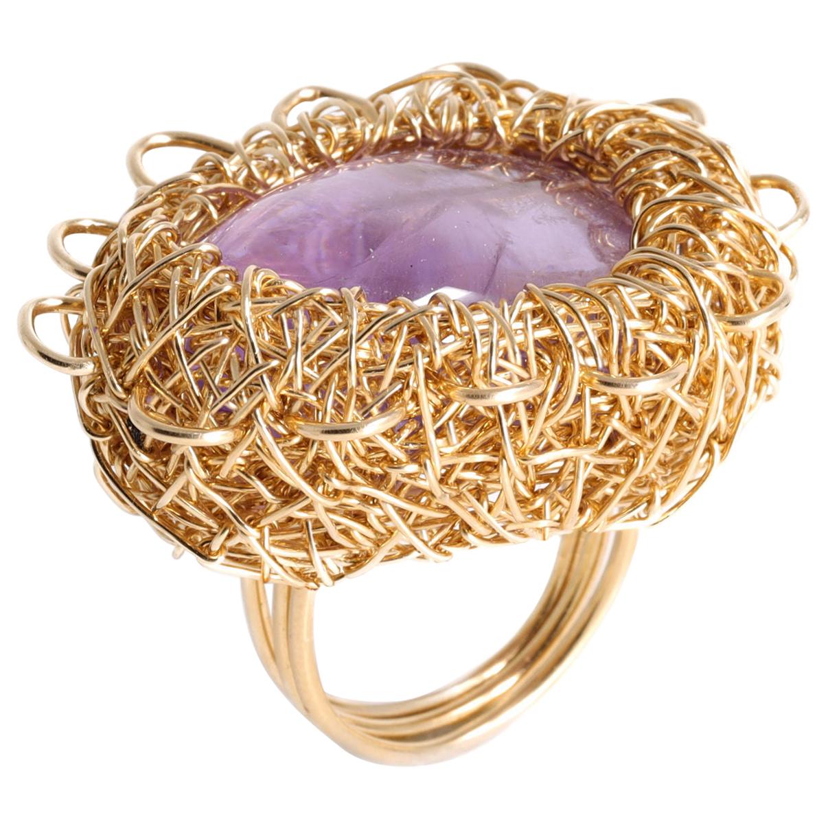 Lilac to Purple Polished Amethyst Gold Statement Cocktail Ring by Sheila Westera