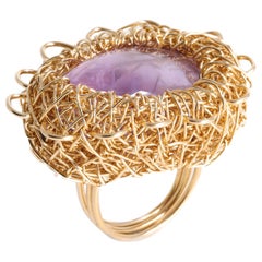 Lilac to Purple Polished Amethyst Gold Statement Cocktail Ring by Sheila Westera
