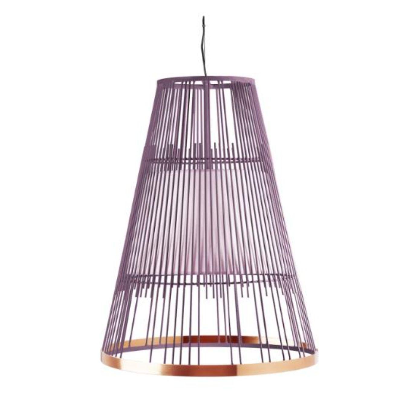 Lilac up suspension lamp with copper ring by Dooq.
Dimensions: W 55 x D 55 x H 72 cm
Materials: lacquered metal, polished or brushed metal, copper.
abat-jour: cotton
Also available in different colors and materials.

Information:
230V/50Hz
E27/1x20W