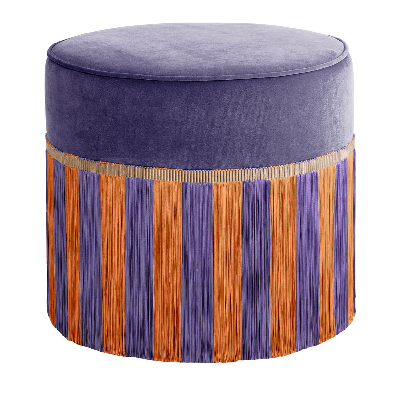 Lilac Velvet with Two-Tone Fringes pouf For Sale 3